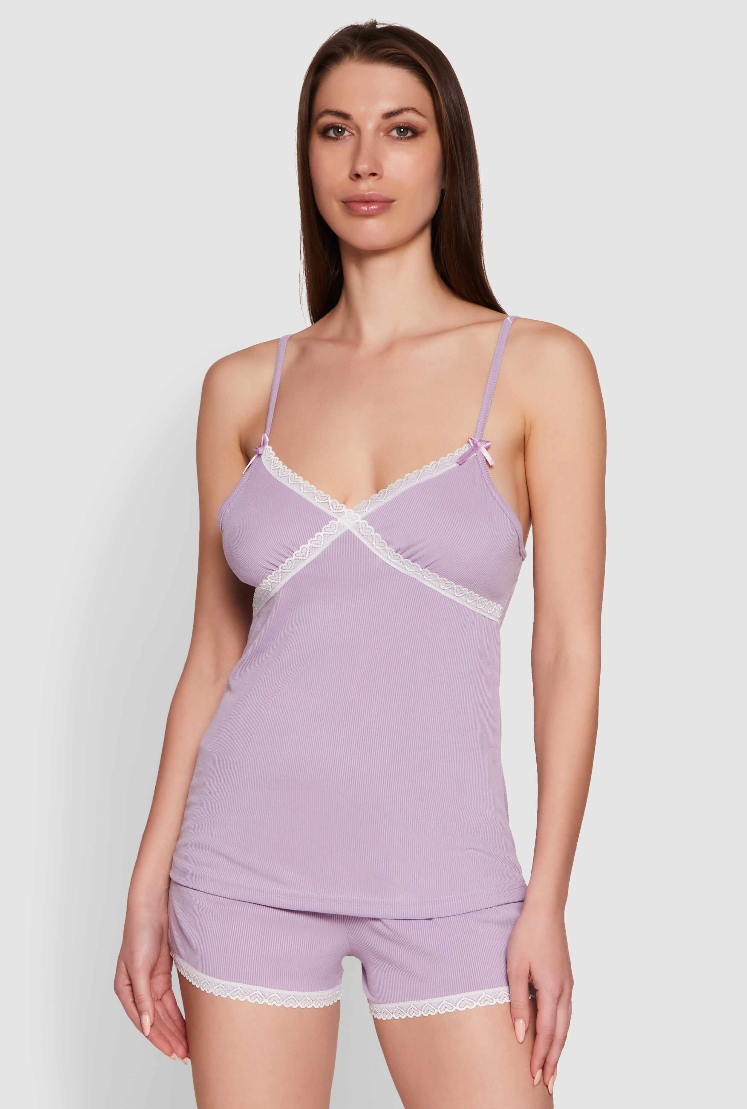 Rib Knit Lace Trim Pajama Set