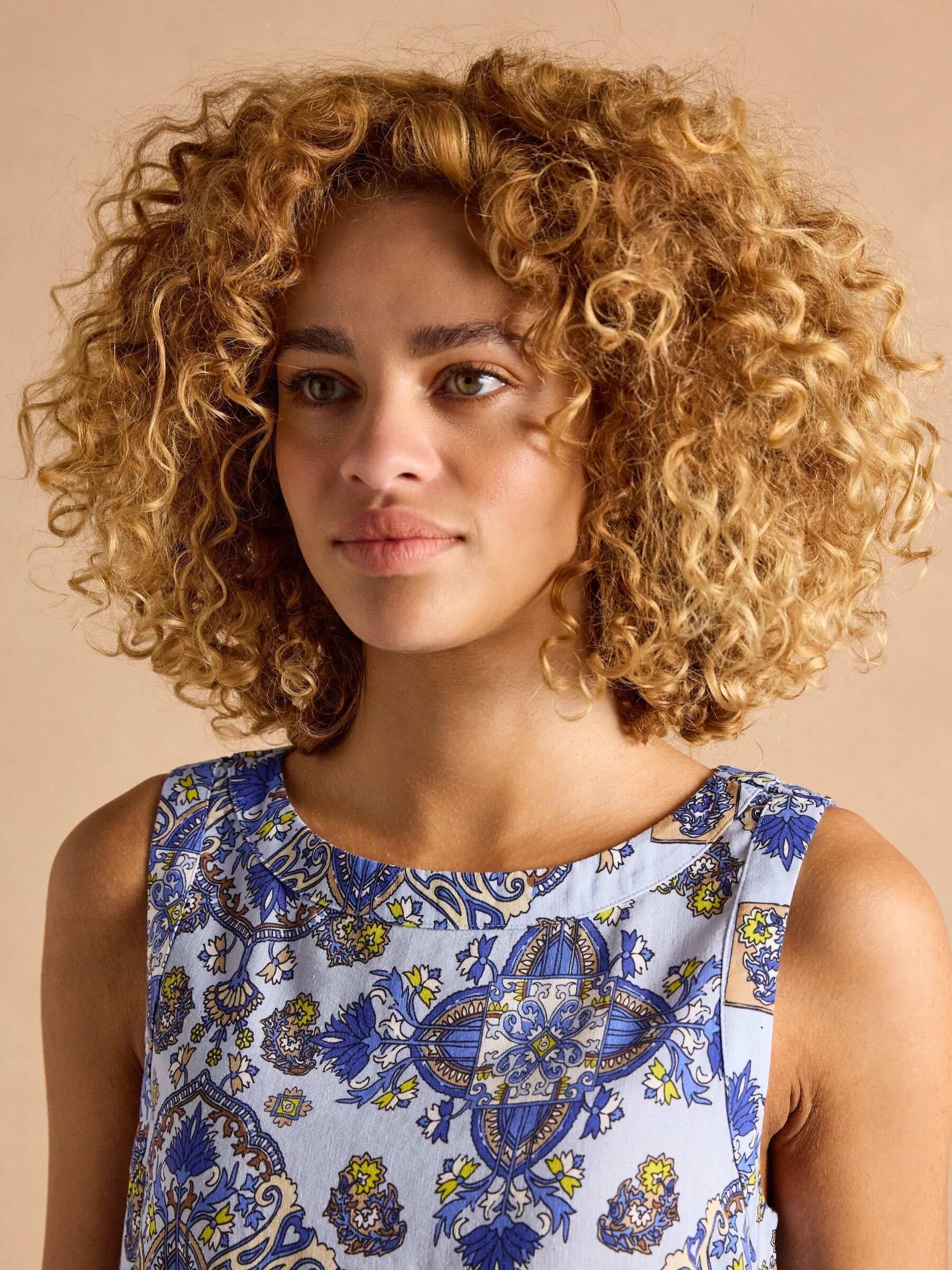 Cove Blue Linen-Blend Sleeveless Top