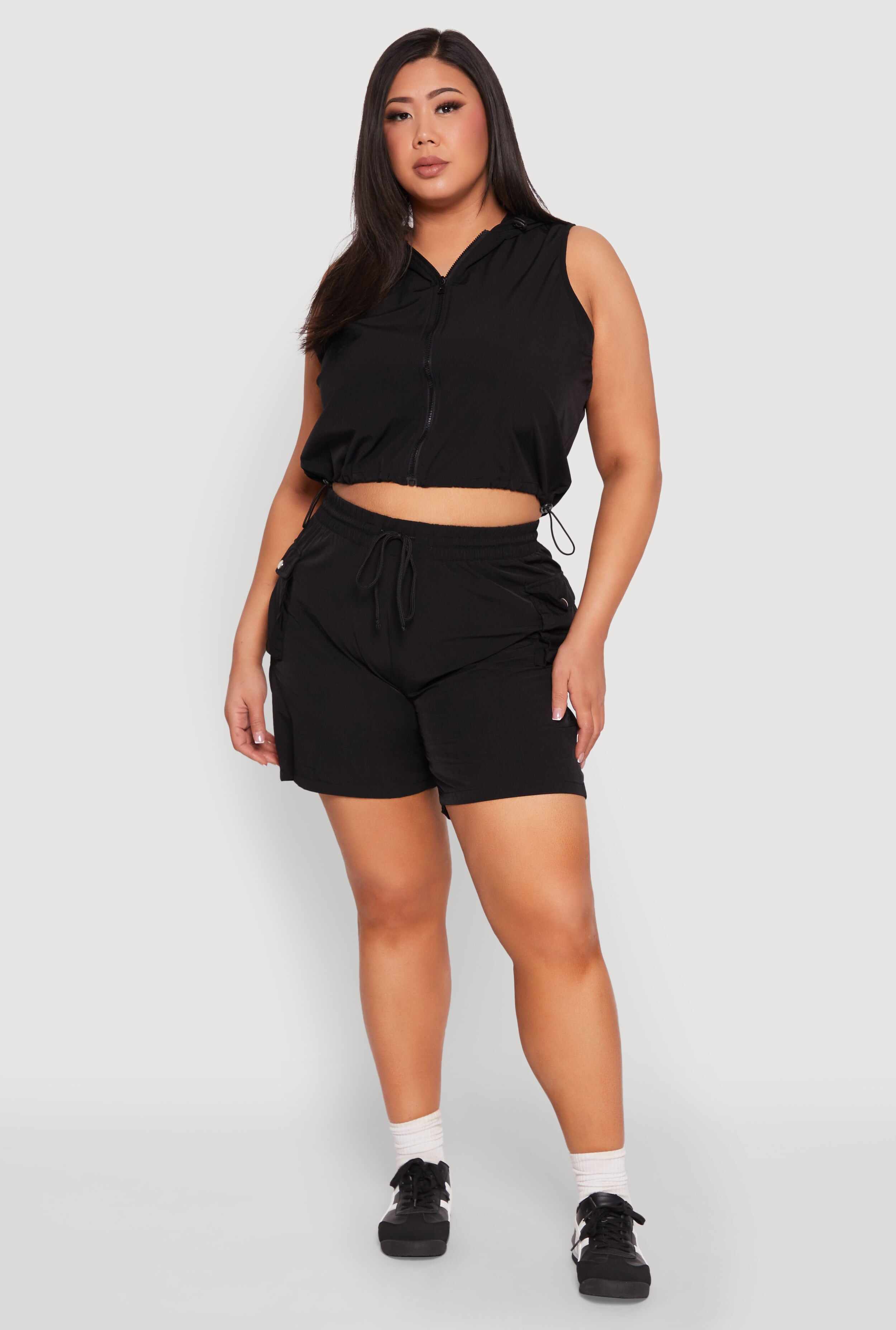 Plus Size Zip Front Sleeveless Windbreaker Vest