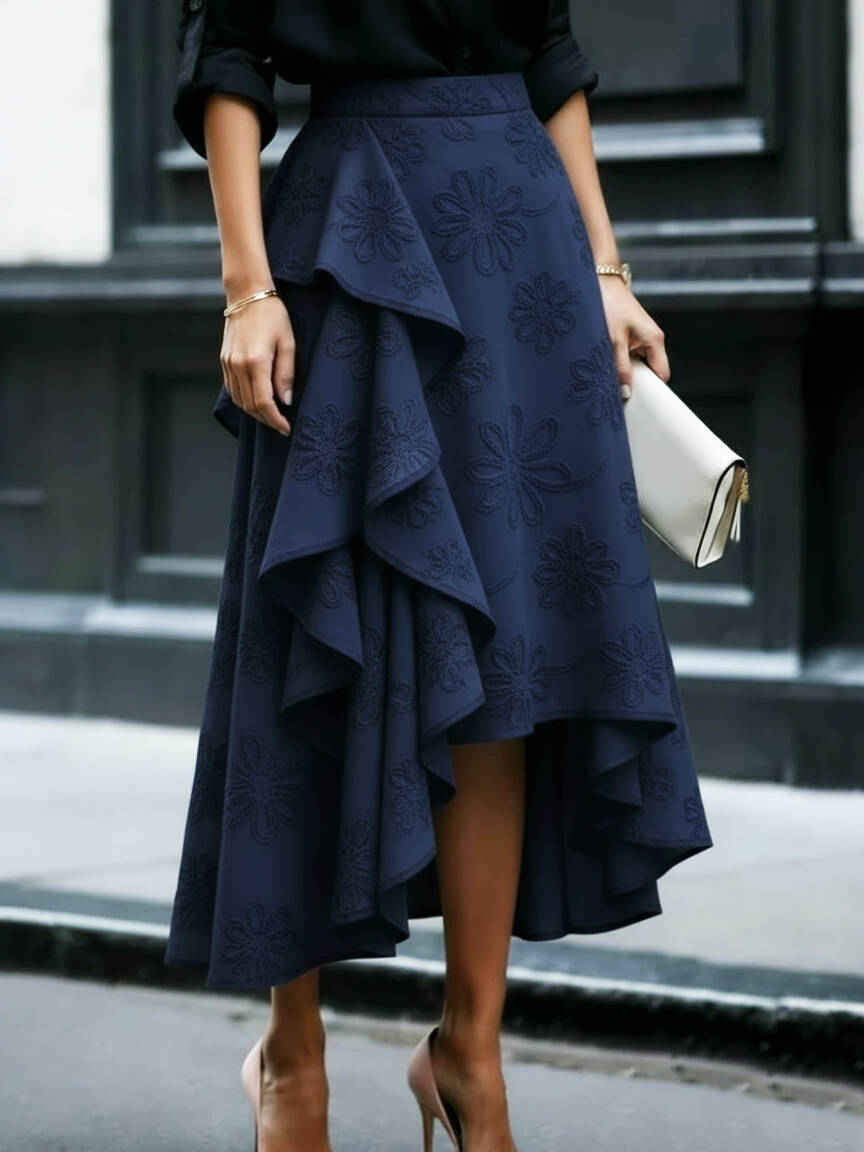 🔥Summer Arrivals🌟Elegant Romantic Ruffled Hem Floral Embroidery Skirt