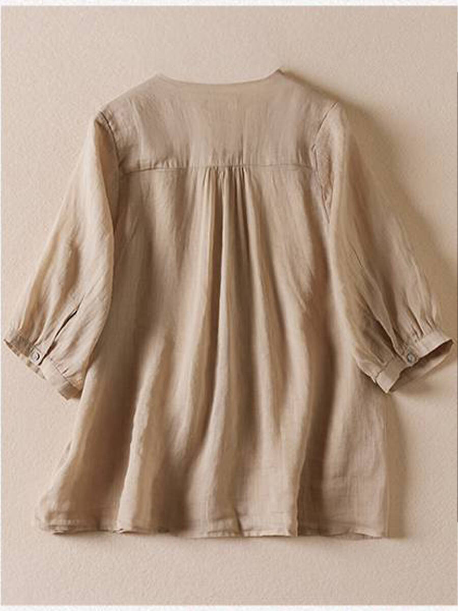 🔥Summer Arrivals🌟Women's V Neck Cotton and Linen Shirt