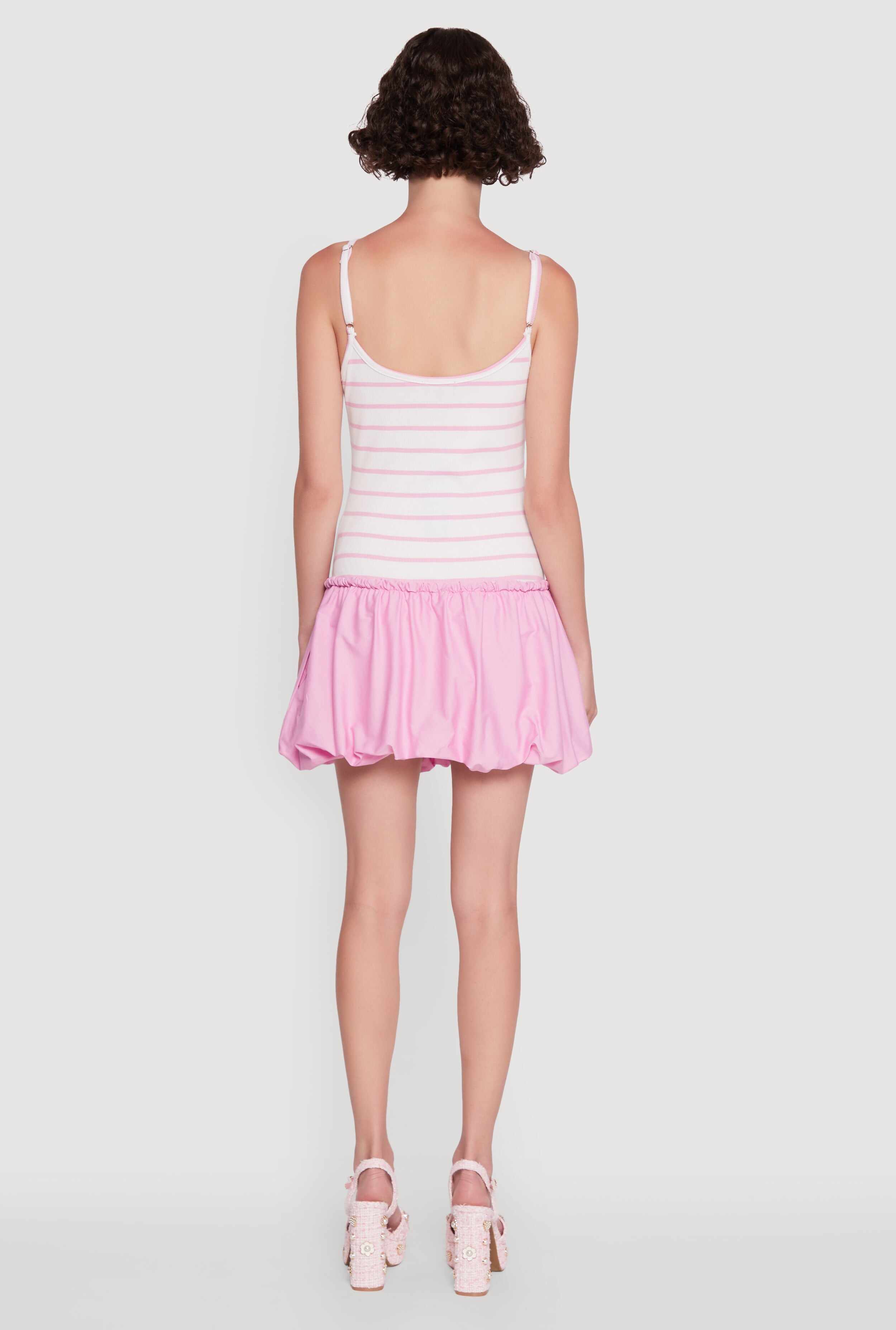 Ribbed Knit Striped Bubble Hem Mini Dress