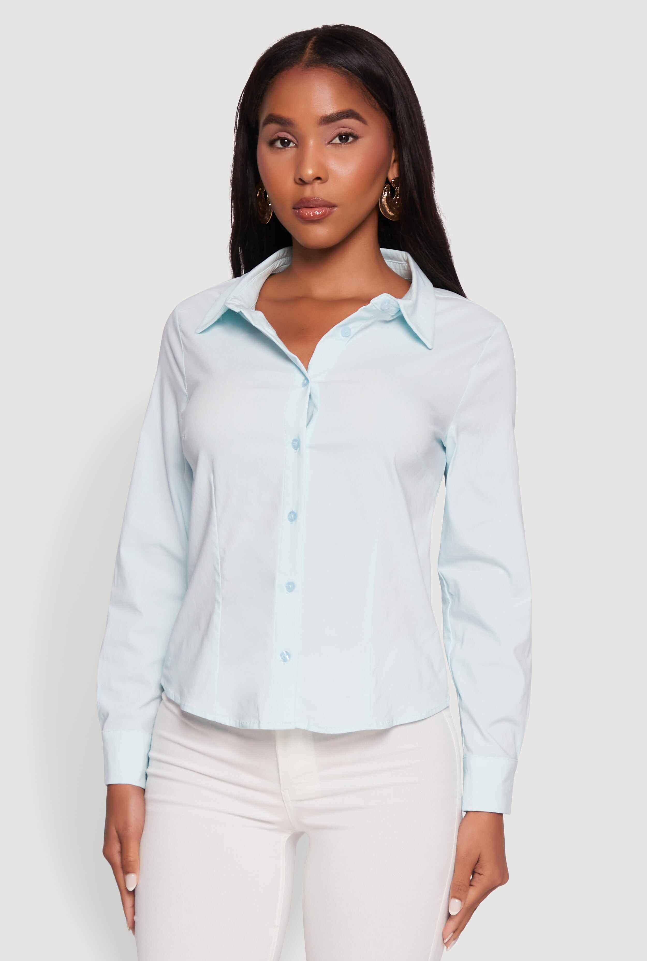 Iris Classic Fit Solid Button Front Long Sleeve Shirt