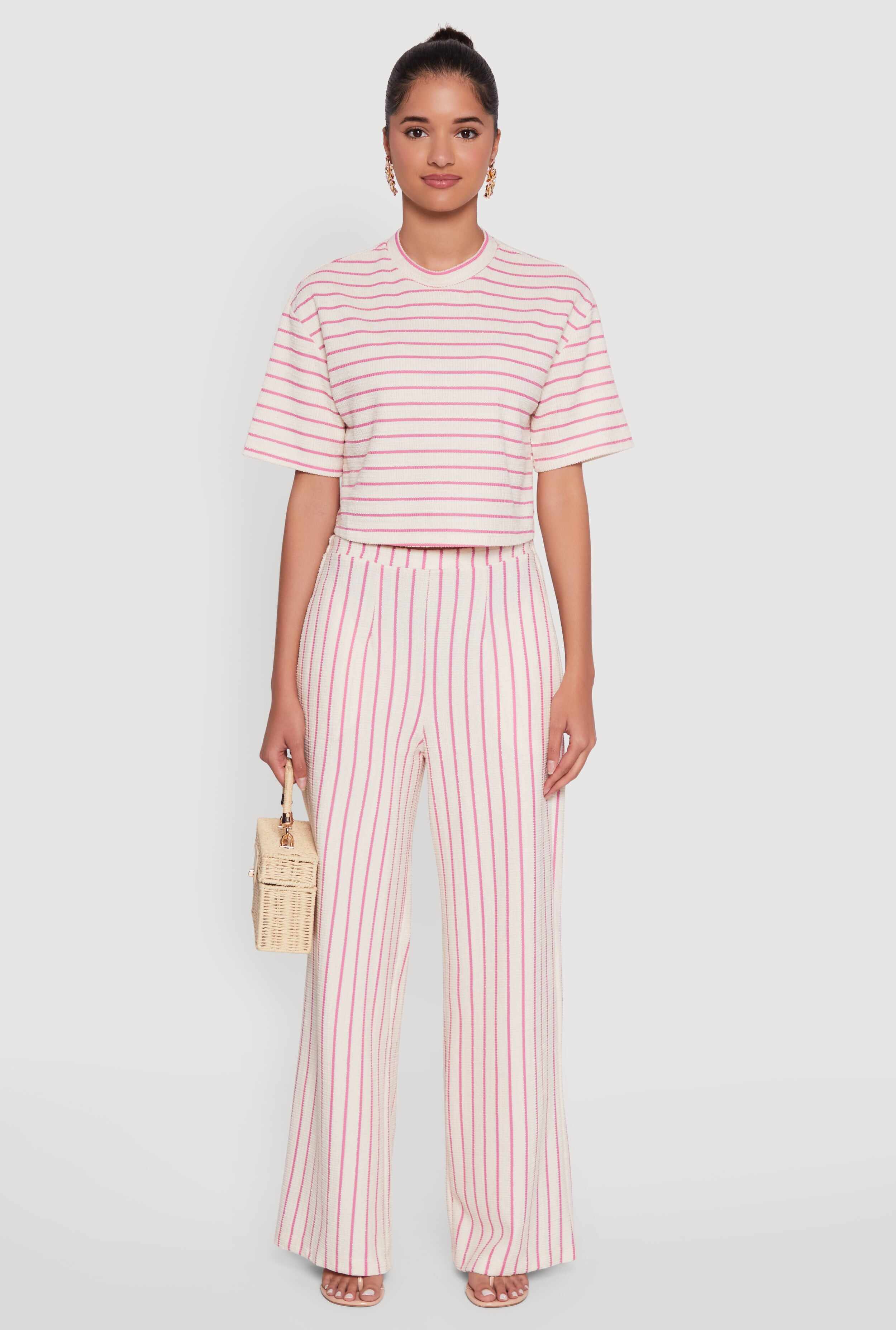Trendy Classic Fit Striped Textured Knit Crop Top