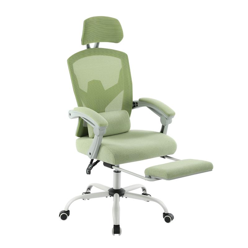 Height Adjustable High Back Ergonomic Office Chair with Lumbar Pillow & Retractable Footrest,  Padded Armrests and Adjustable Headrest