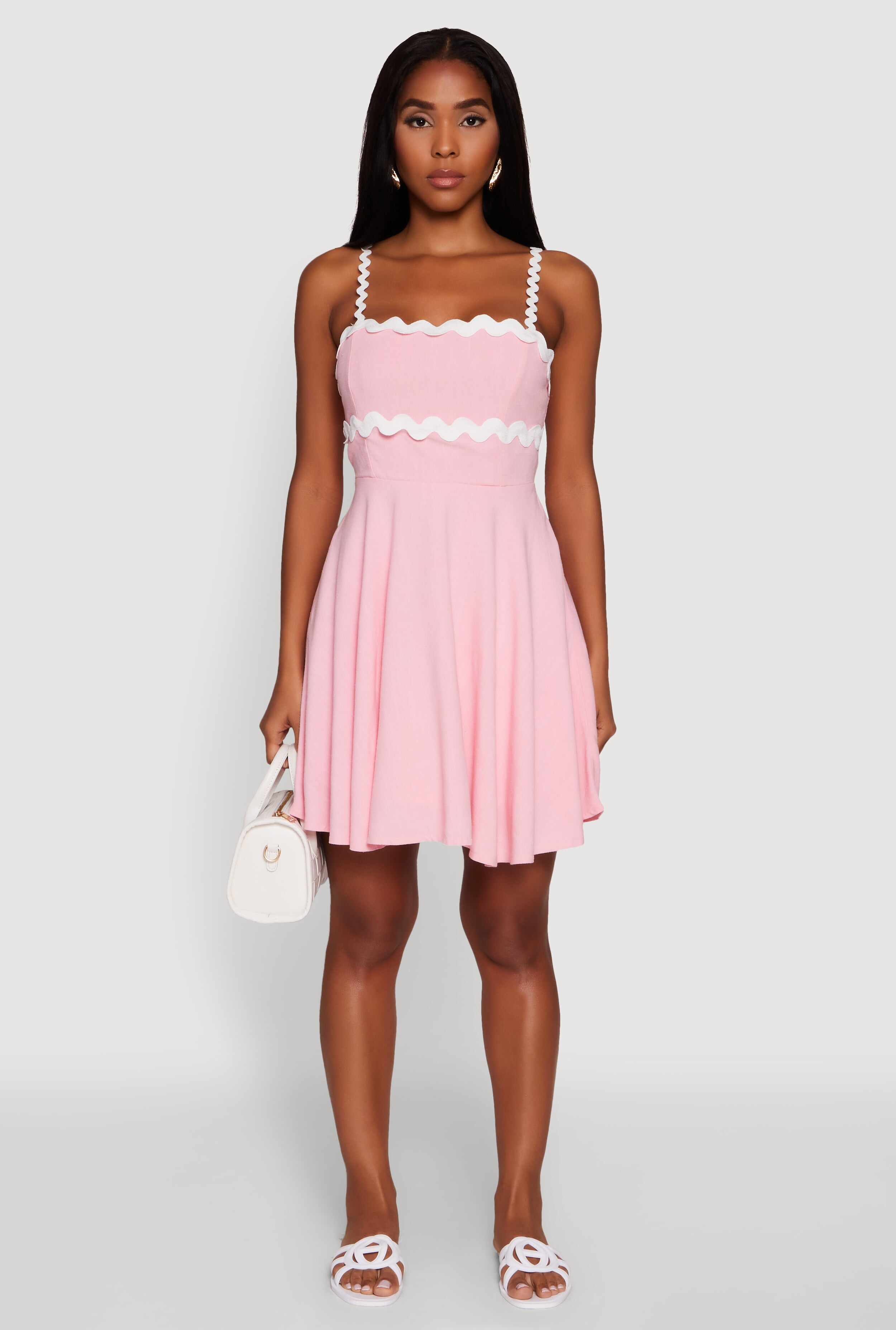 Iris Wavy Contrast Trim Square Neck Mini Dress