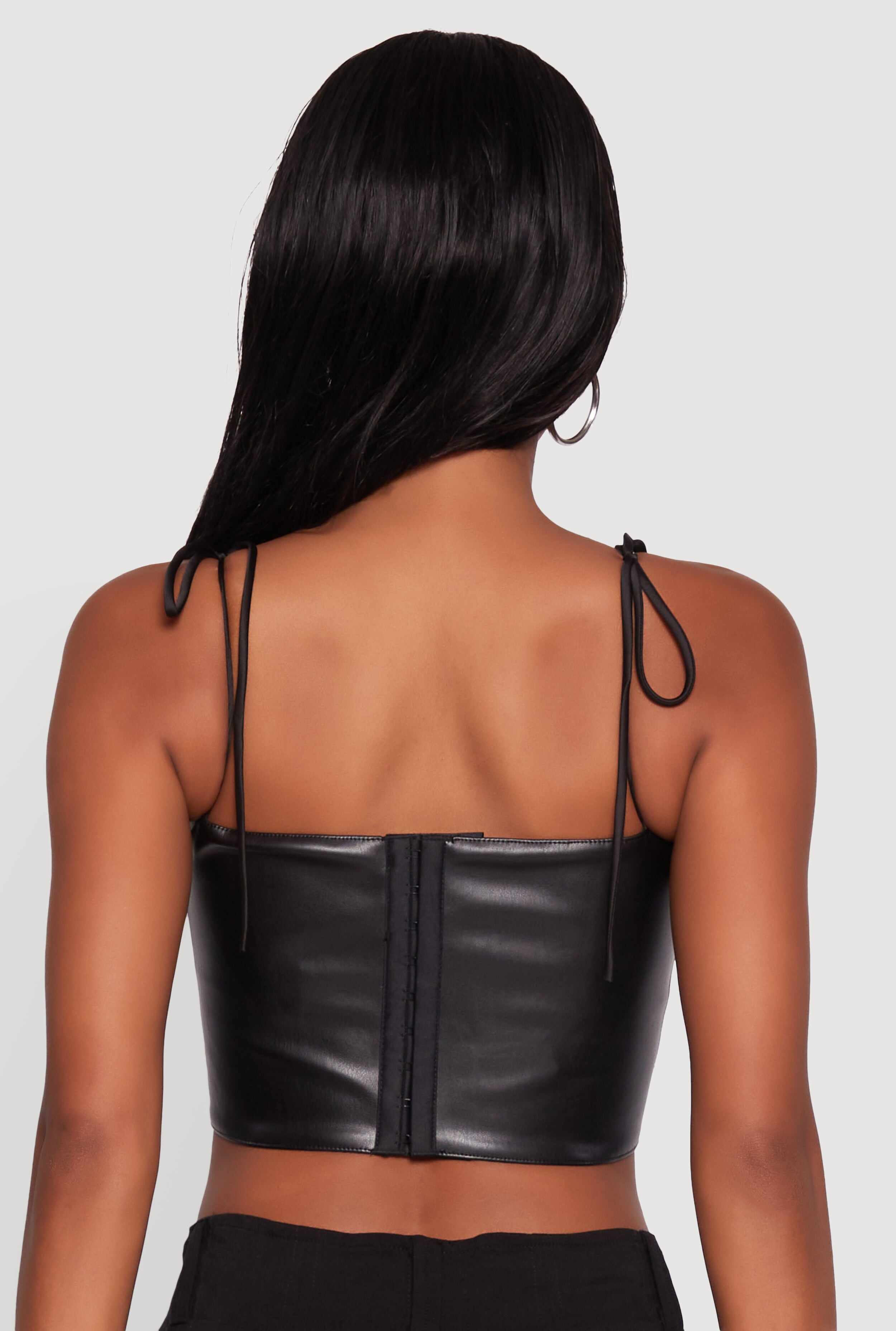 Faux Leather Tie Strap Cropped Bustier Top