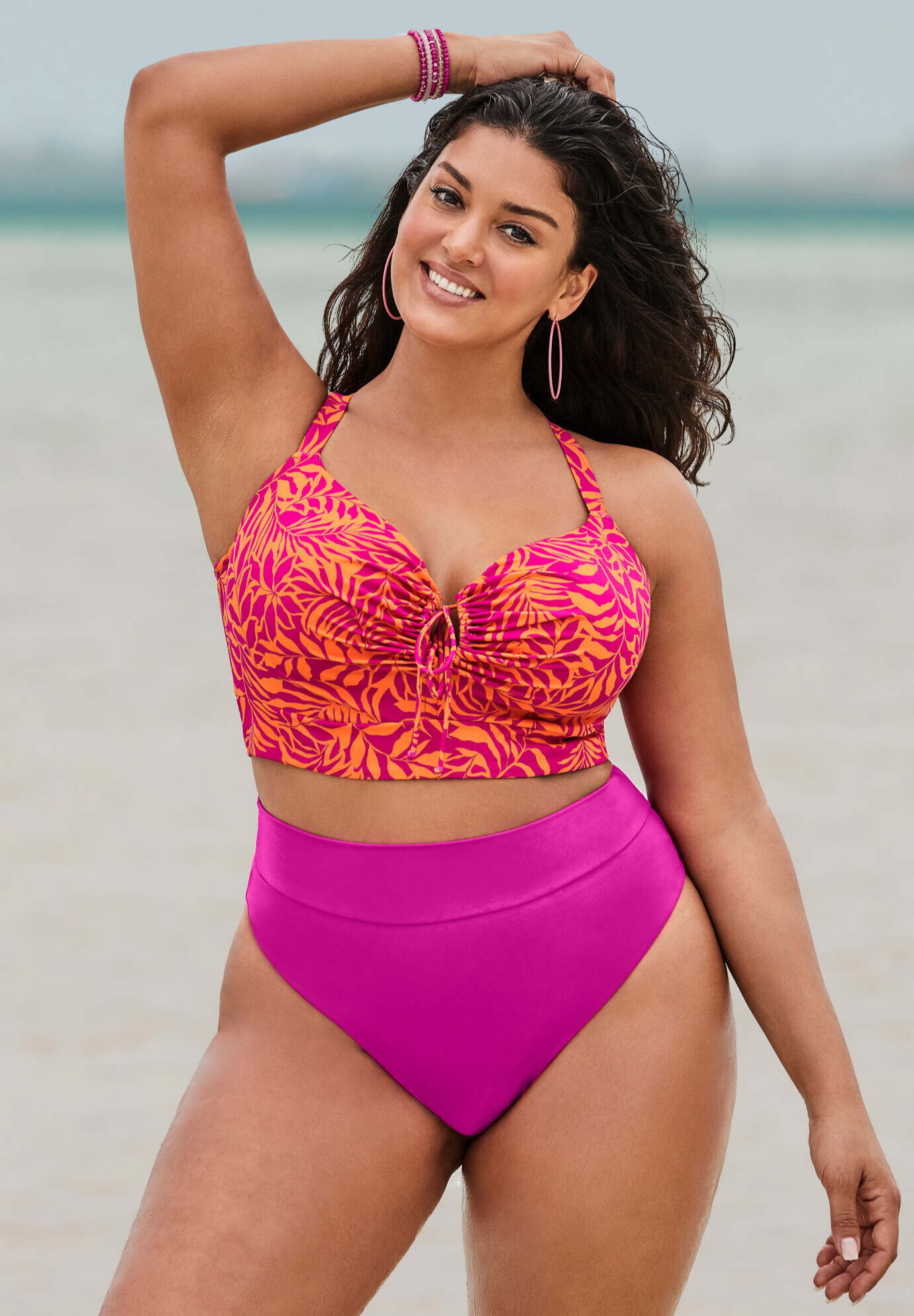 Bra Sized Tie Front Longline Underwire Bikini Set