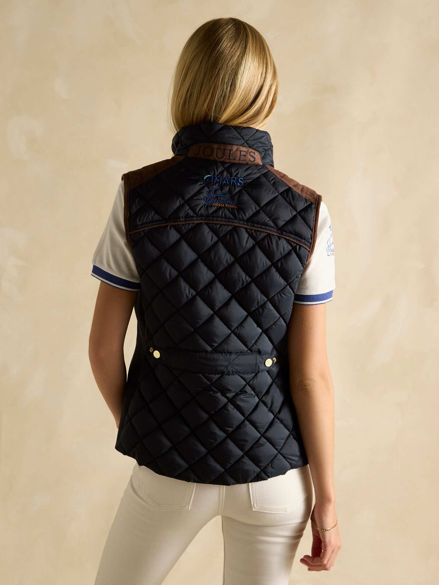 Official Badminton Navy Showerproof Diamond Quilted Gilet