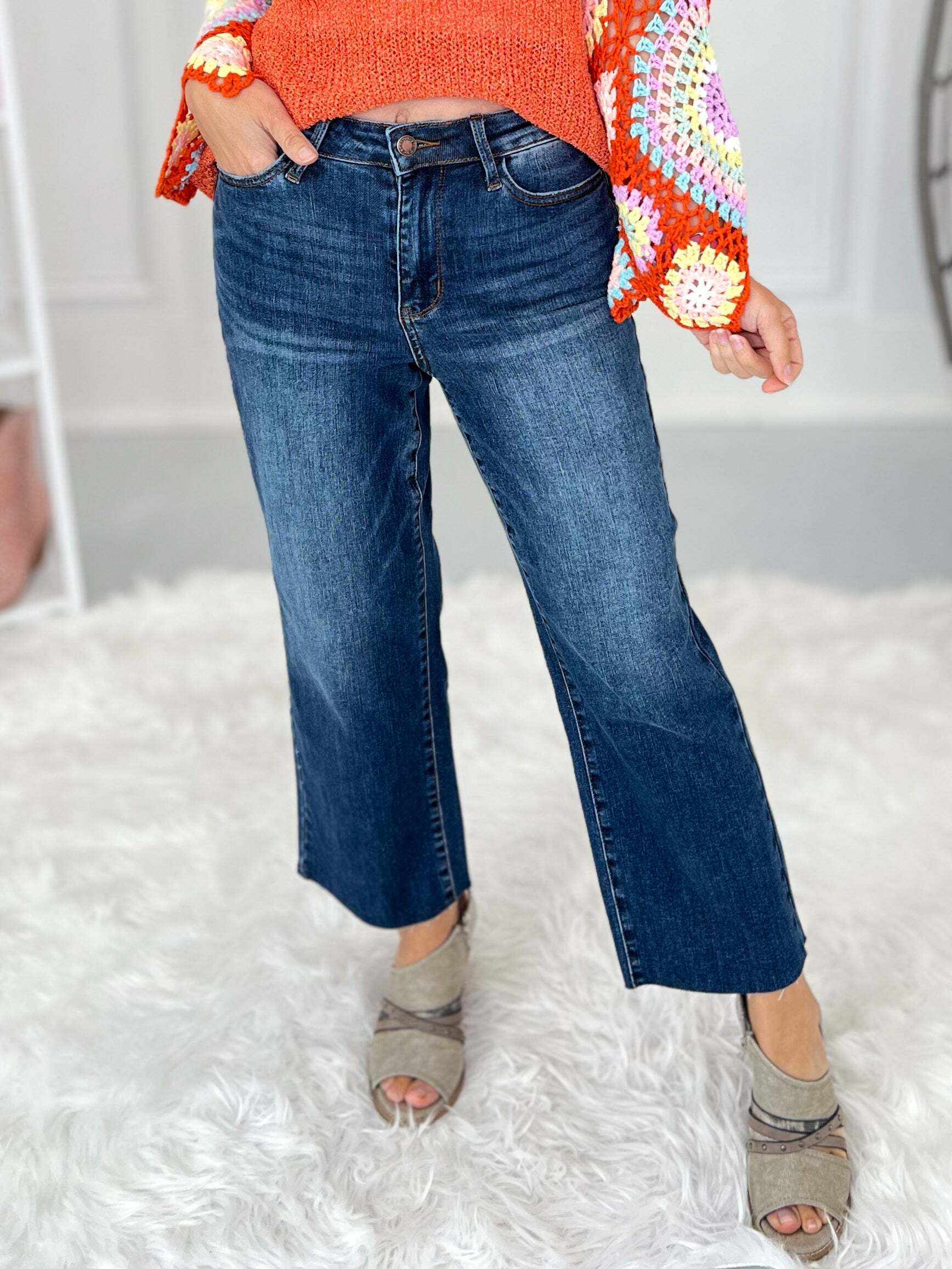 One Sweet Day  - Christmas Cropped Wide Leg Jeans- Final Sale