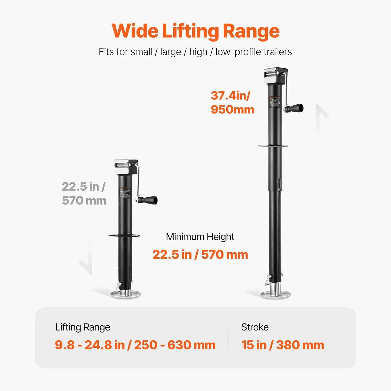 A-Frame Trailer Jack, 5000 lbs Dynamic Load Capacity, Trailer Jack Stand with Handle & Rectangular Footpad, 15-inch Vertical Travel, Suitable for RV, Horse, Utility Trailers, Yacht Trailers