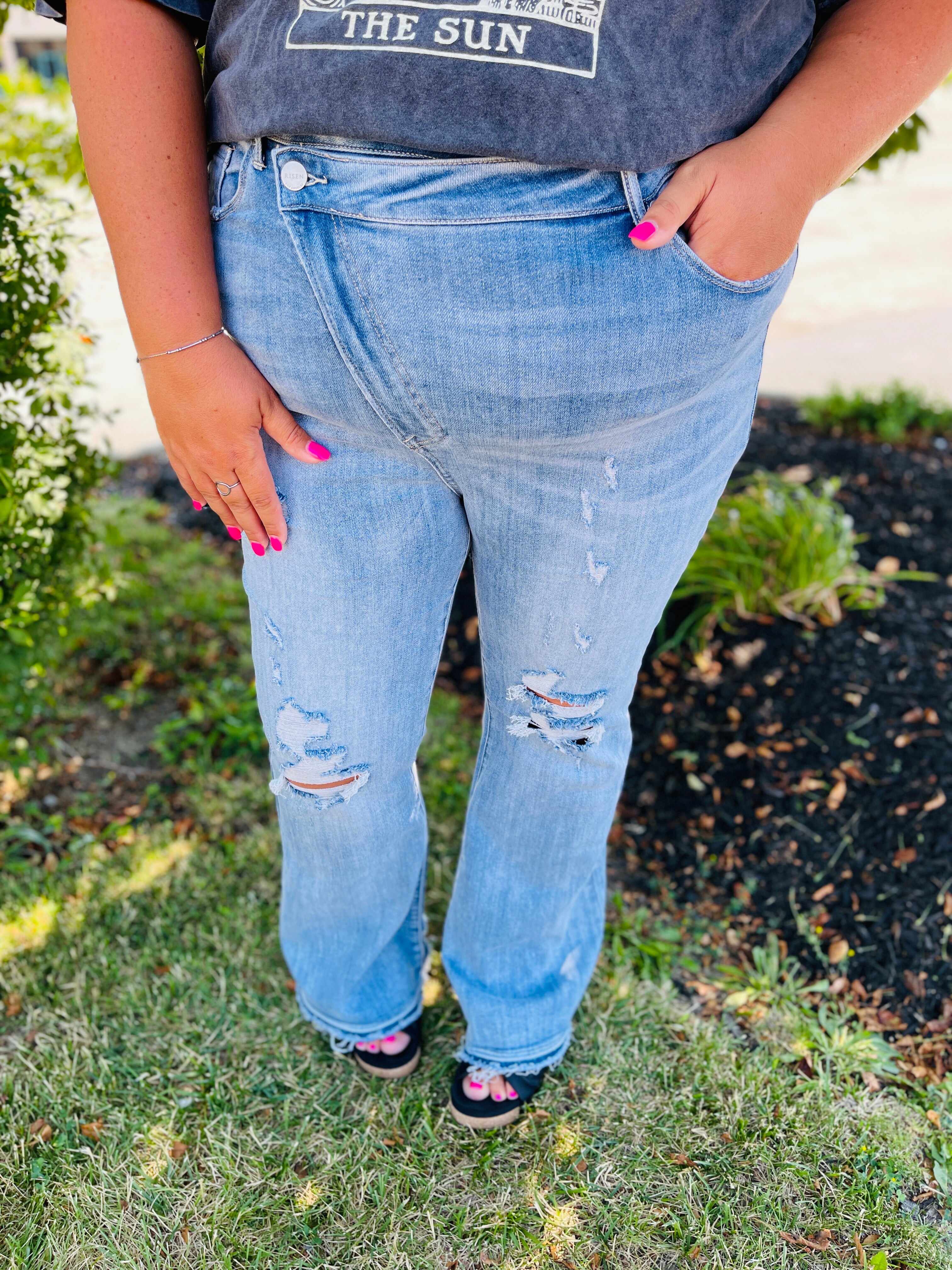Risen Plus/Reg Make Them Stare Crossover Flare Jeans