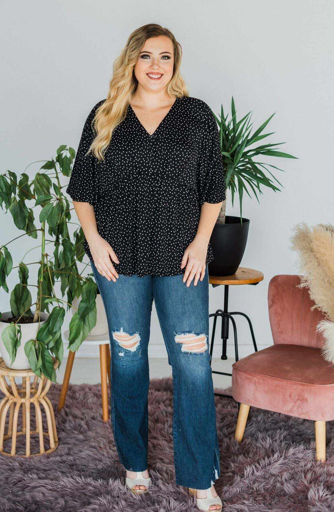 Full Of Flare - Christmas Tummy Control Knee Destroy Raw Hem Flare Jeans- Final Sale