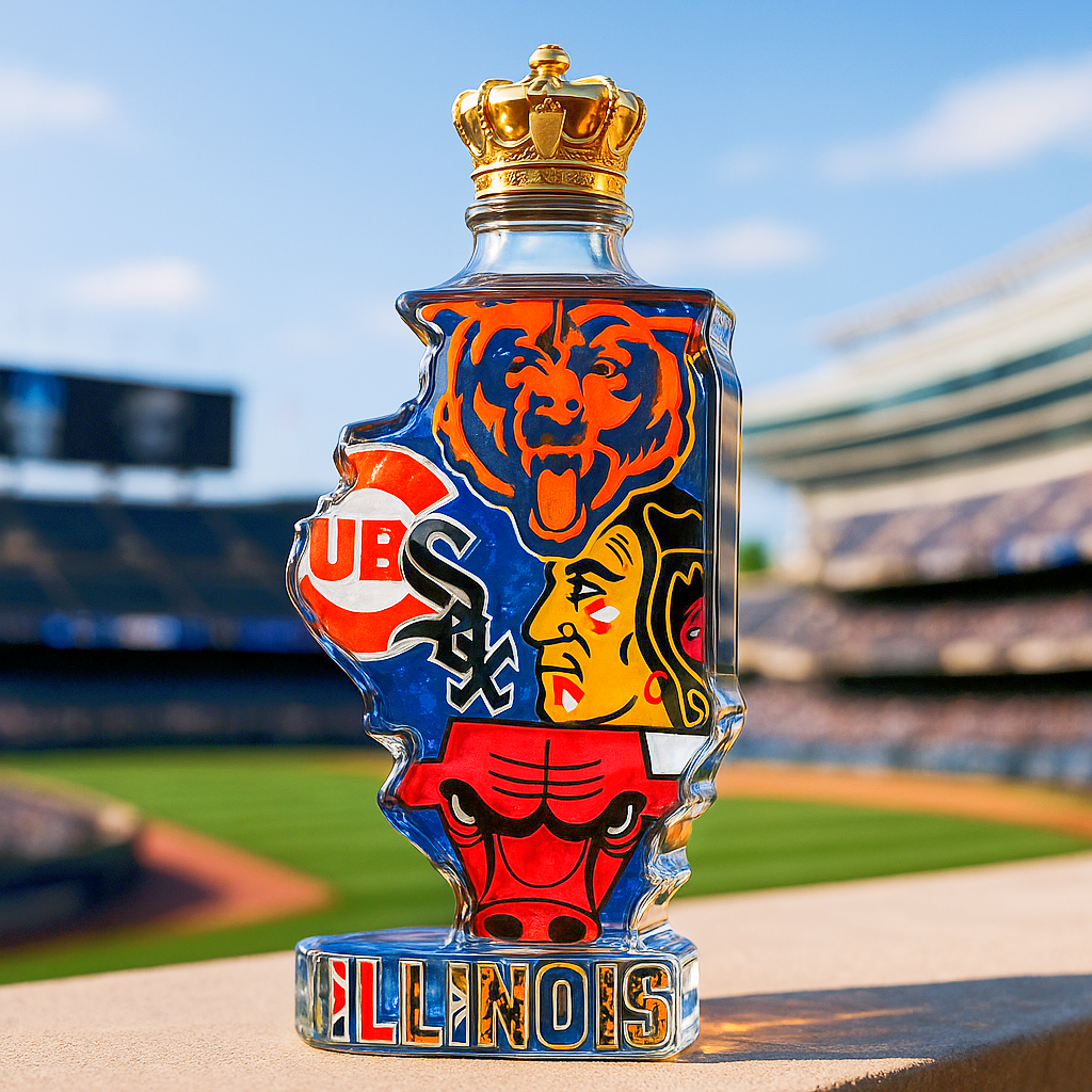 Illinois Five Teams Whiskey Bottle