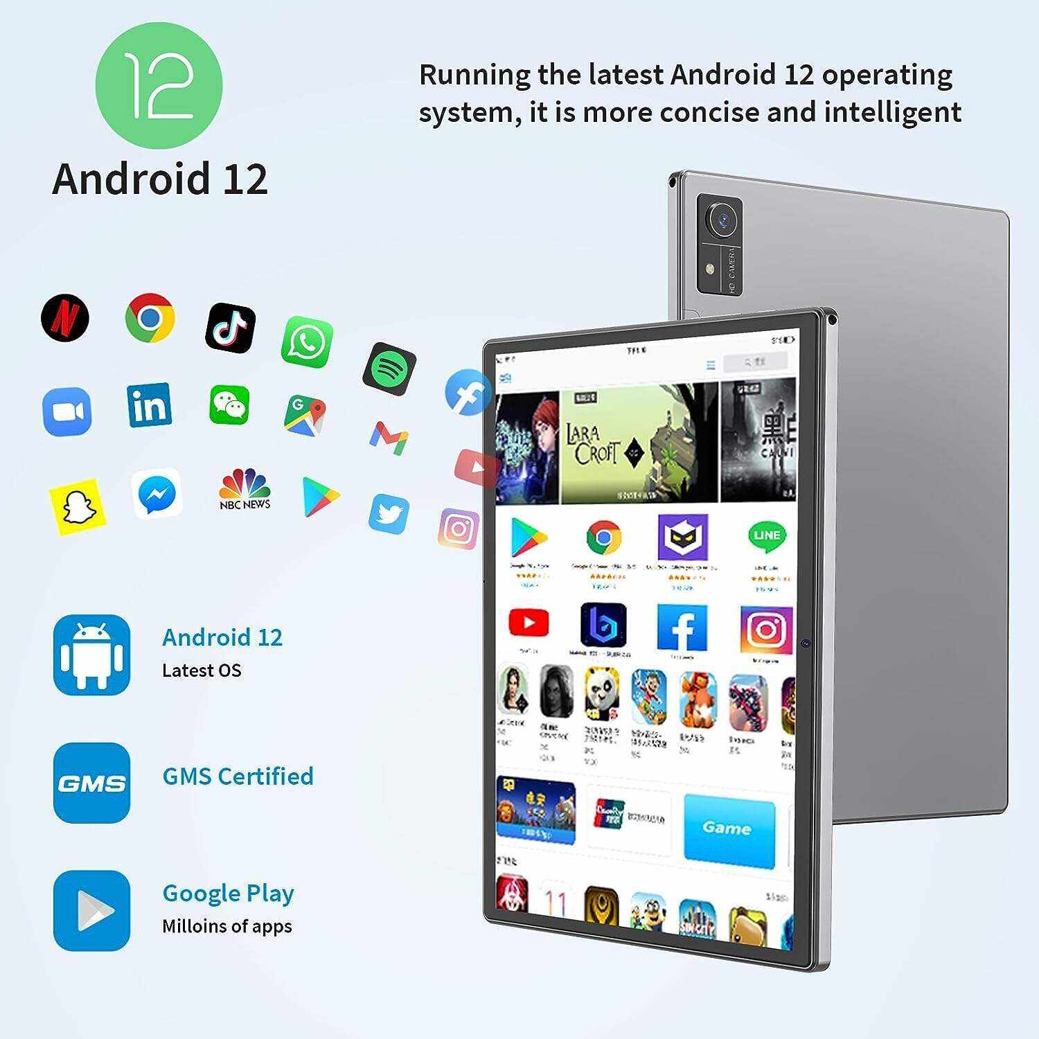 Android Tablet 10 inch, Android 12 Tablet, 8GB RAM 128GB ROM,1TB Expand, 5G WiFi, 4G/LTE, Bluetooth, 8000mAh Battery, Google Certified, 2 in 1 Tablet with Keyboard, Mouse, Case, Stylus(Silver)