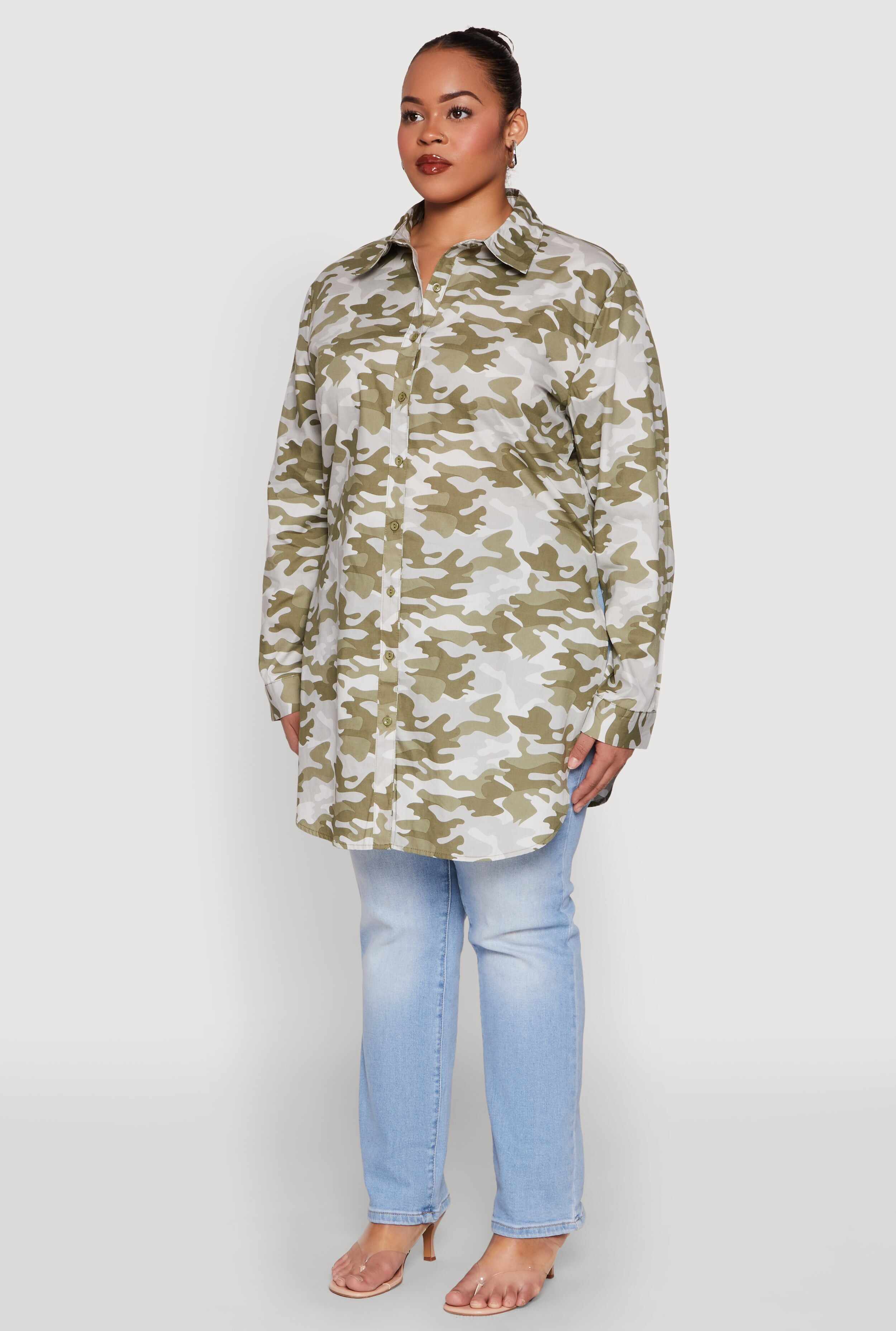 Plus Size Camouflage Tunic Shirt