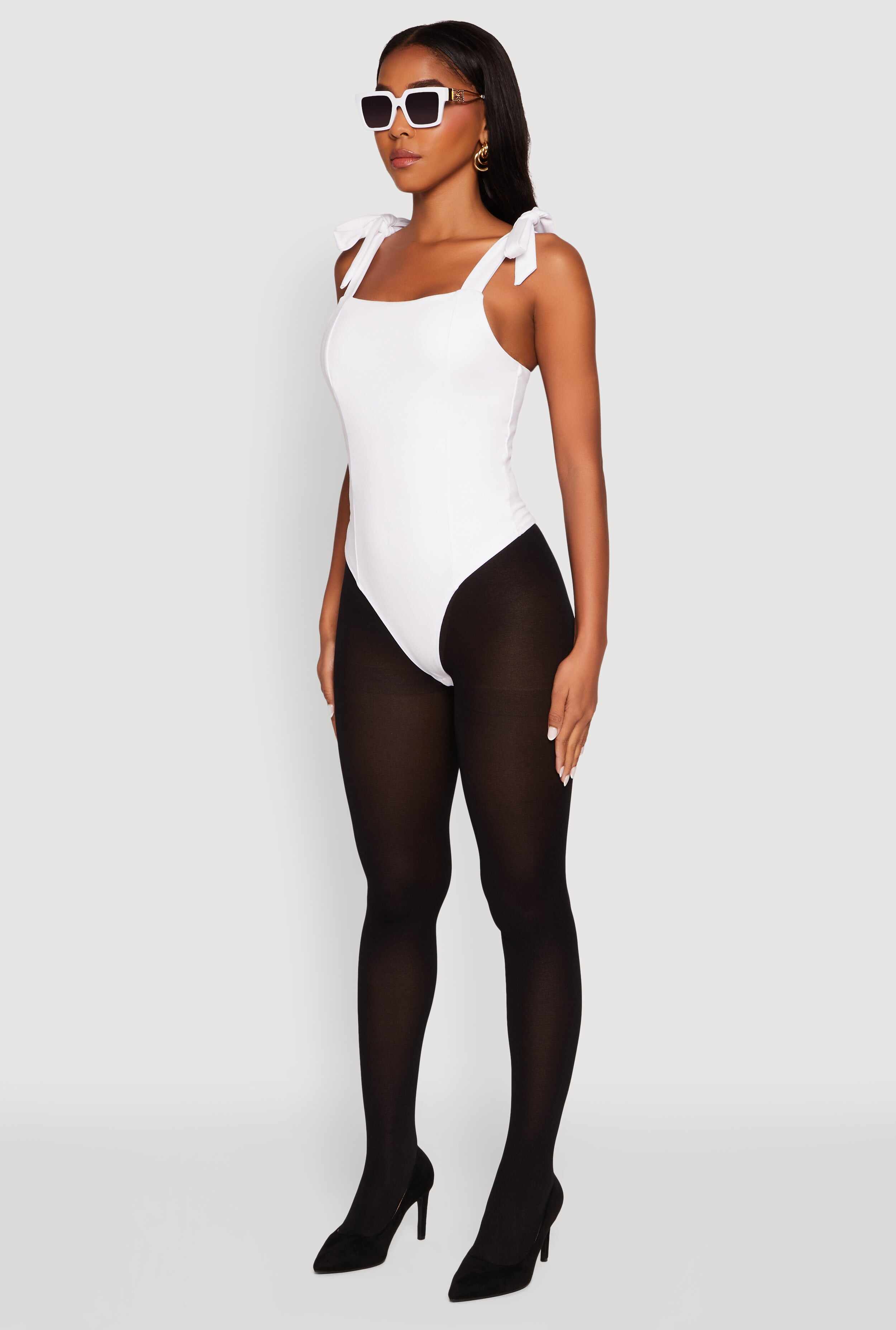 Iris Pintuck Bow Strap Bodysuit