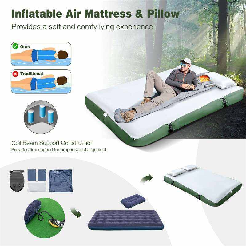 5-in-1 Tent Cot 2-Person Portable Outdoor Camping Tent Combo with Air Mattress Sleeping Bag & Sunshade