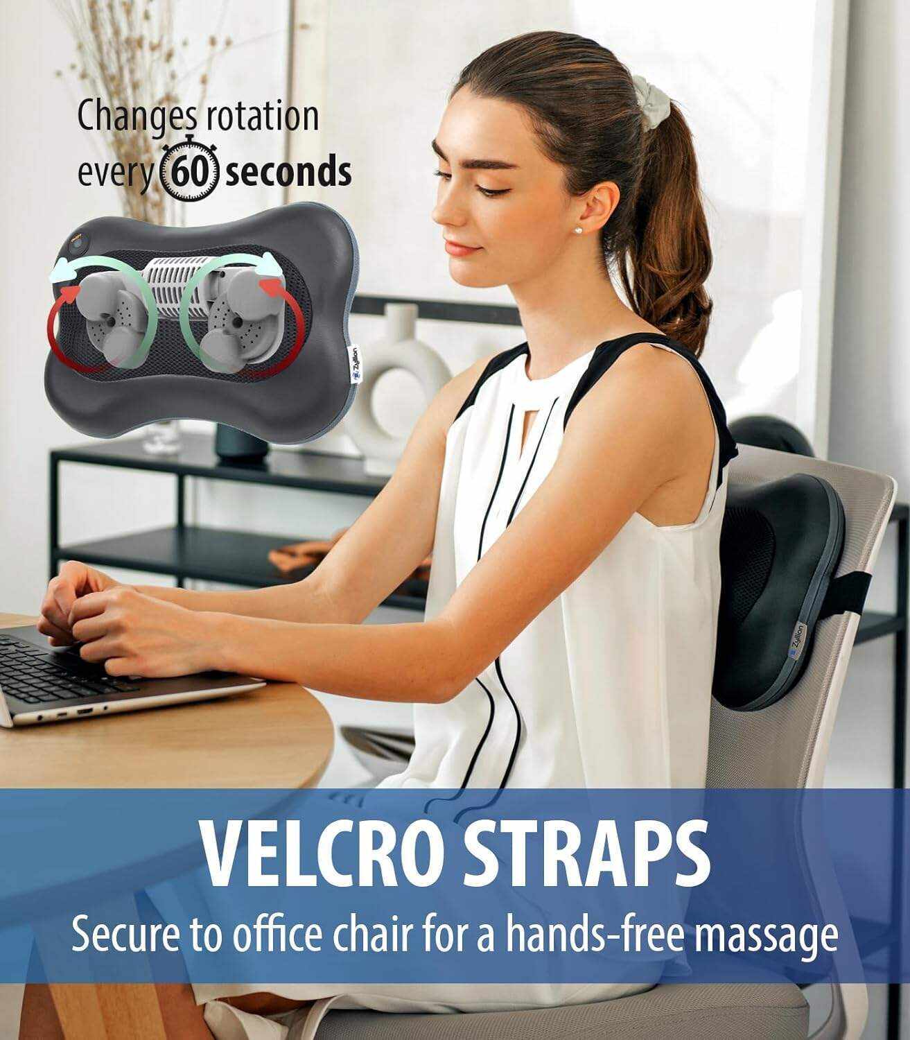 Zyllion Back and Neck Massager with Heat - 3D Deep Tissue Shiatsu Massage Pillow for Chair, Car and Muscle Pain on Whole Body: Shoulders, Calf, Foot, Legs, Arms (NOT Cordless) - Black (ZMA-13-BK)