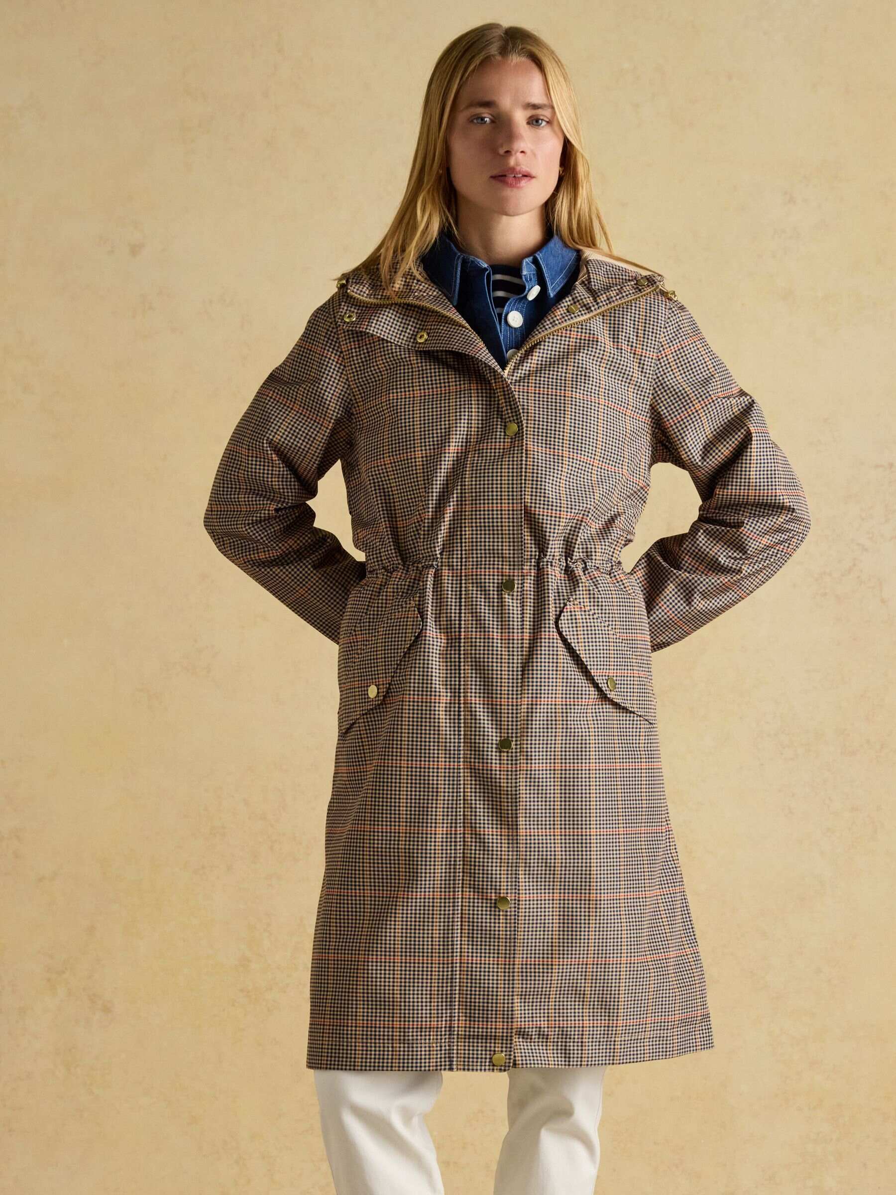Holkham Brown Check Waterproof Packable Raincoat With Hood
