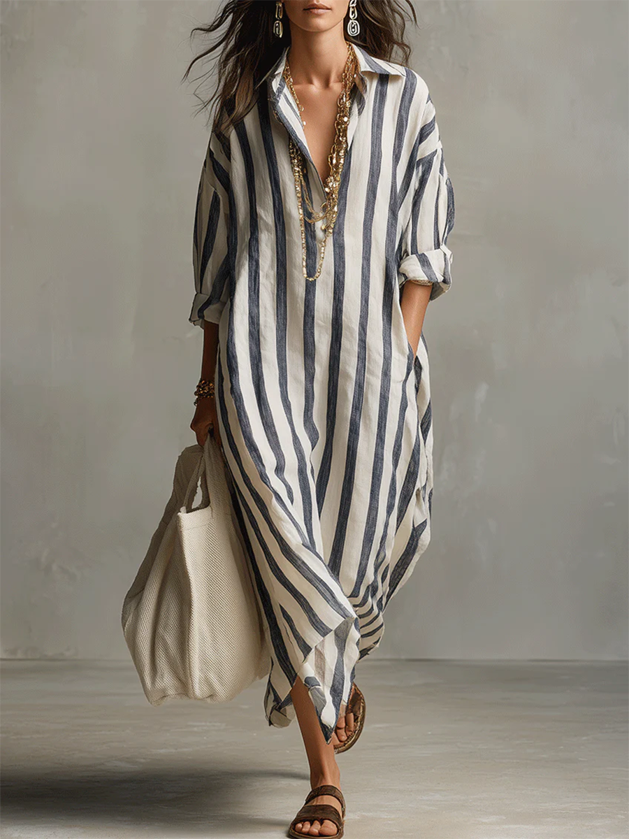 🔥Summer Arrivals🌟Casual And Cozy Striped Linen-cotton Dress
