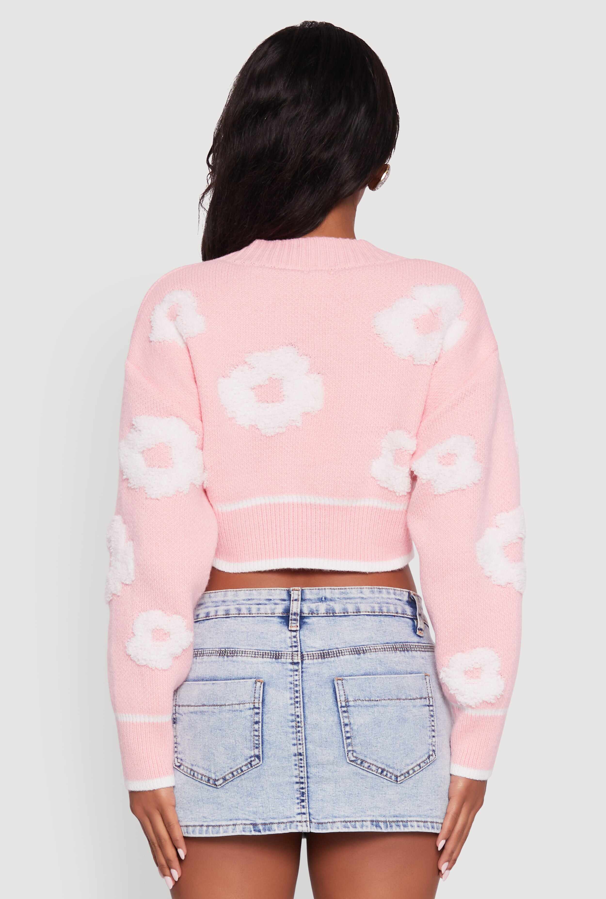 Chenille Floral Brushed Knit Cropped Cardigan