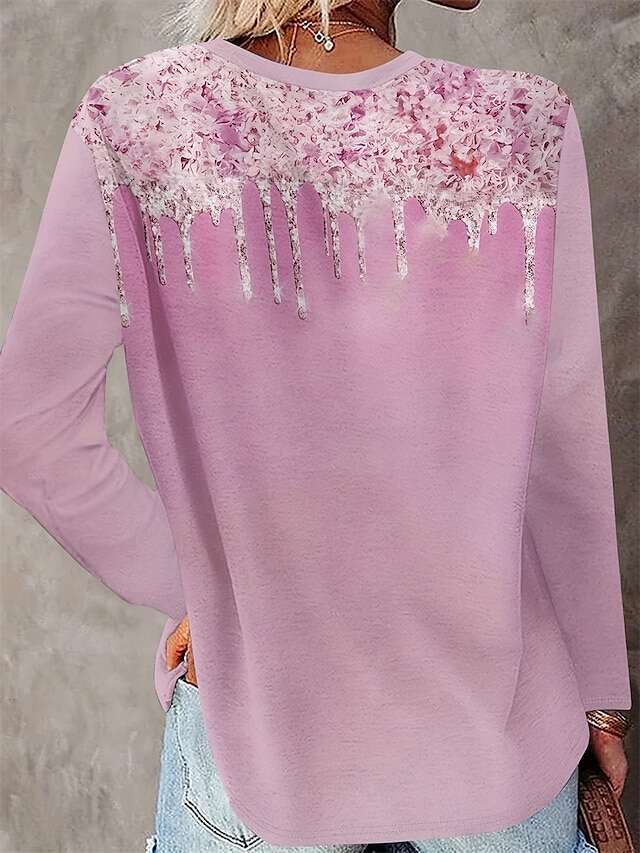 Women's T shirt Christmas Daily Casual Long Sleeve Pink Spring Fall