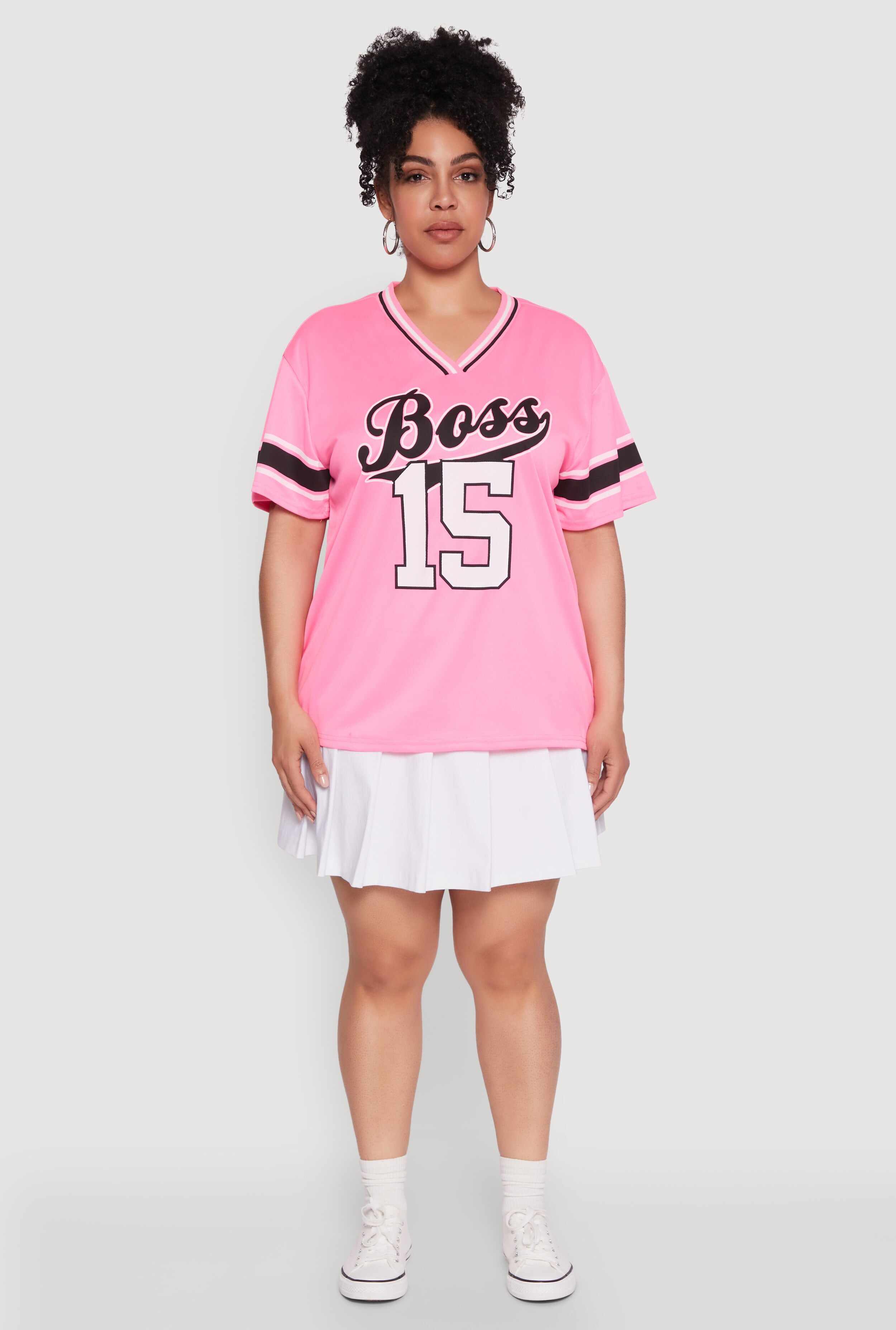 Plus Size Varsity Stripe Boss 15 Graphic Jersey