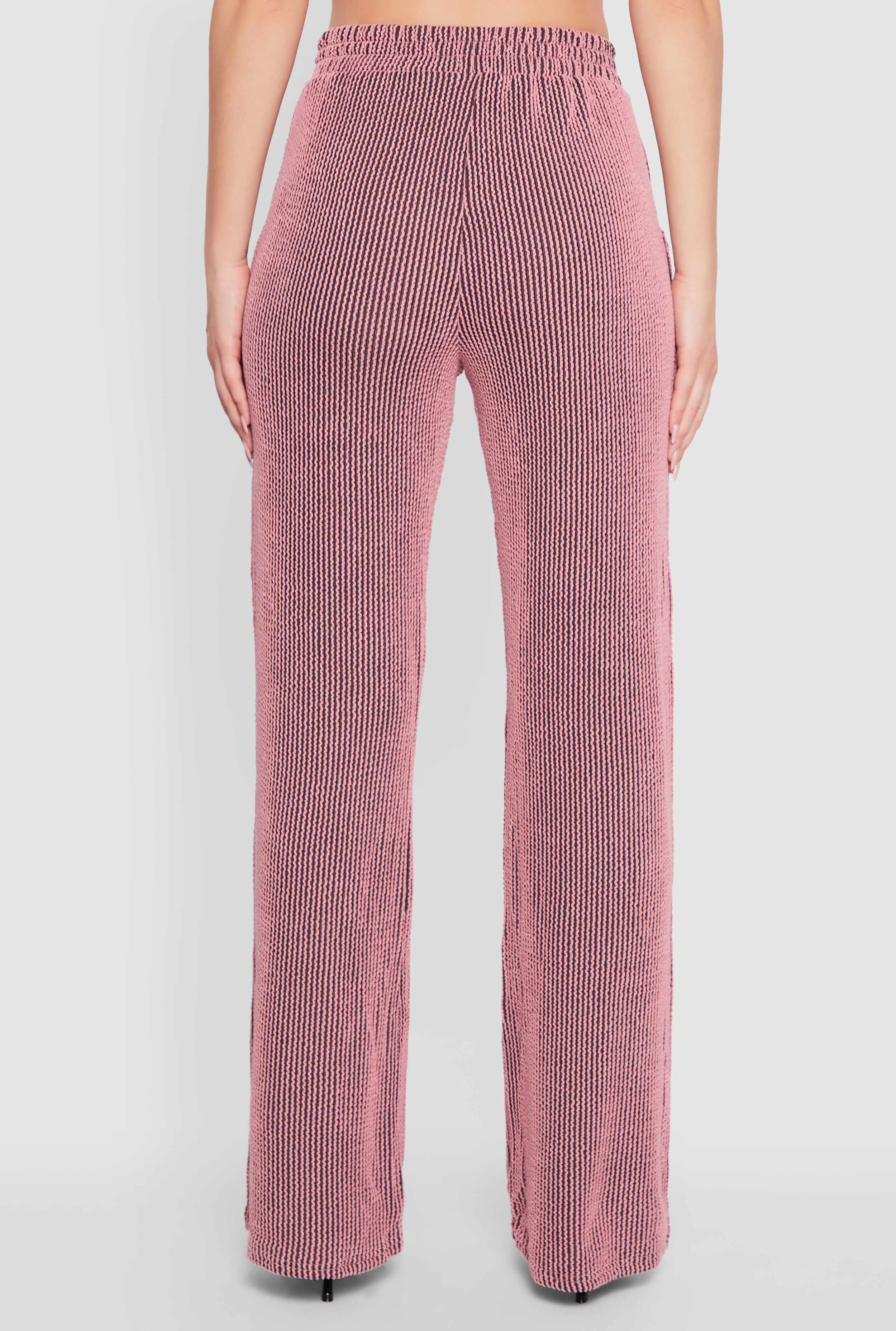 Rib Knit Shadow Stripe Straight Leg Pants