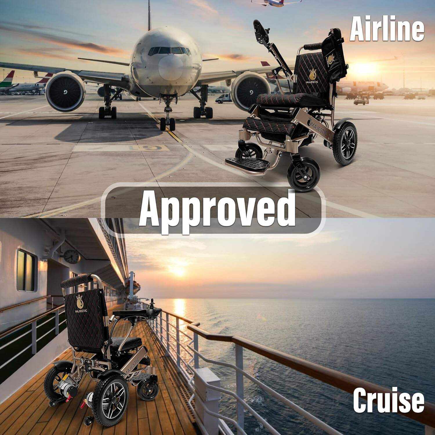 MALISA Electric Wheelchair for Adults, Portable All Terrain Lightweight Wheelchairs, Foldable Motorized Power Wheel Chair, Leather Seat (17.5