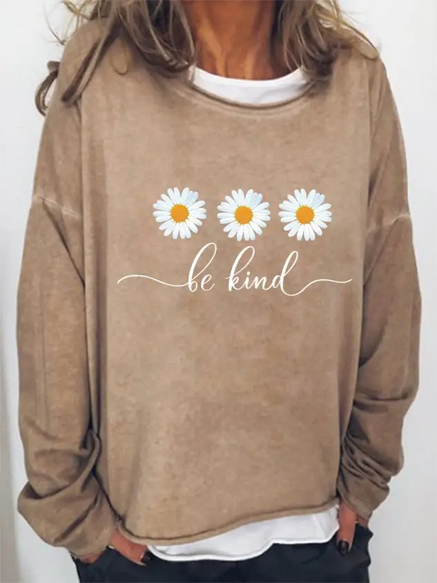 Be Kind Flower Daisy Loosen Sweatshirt