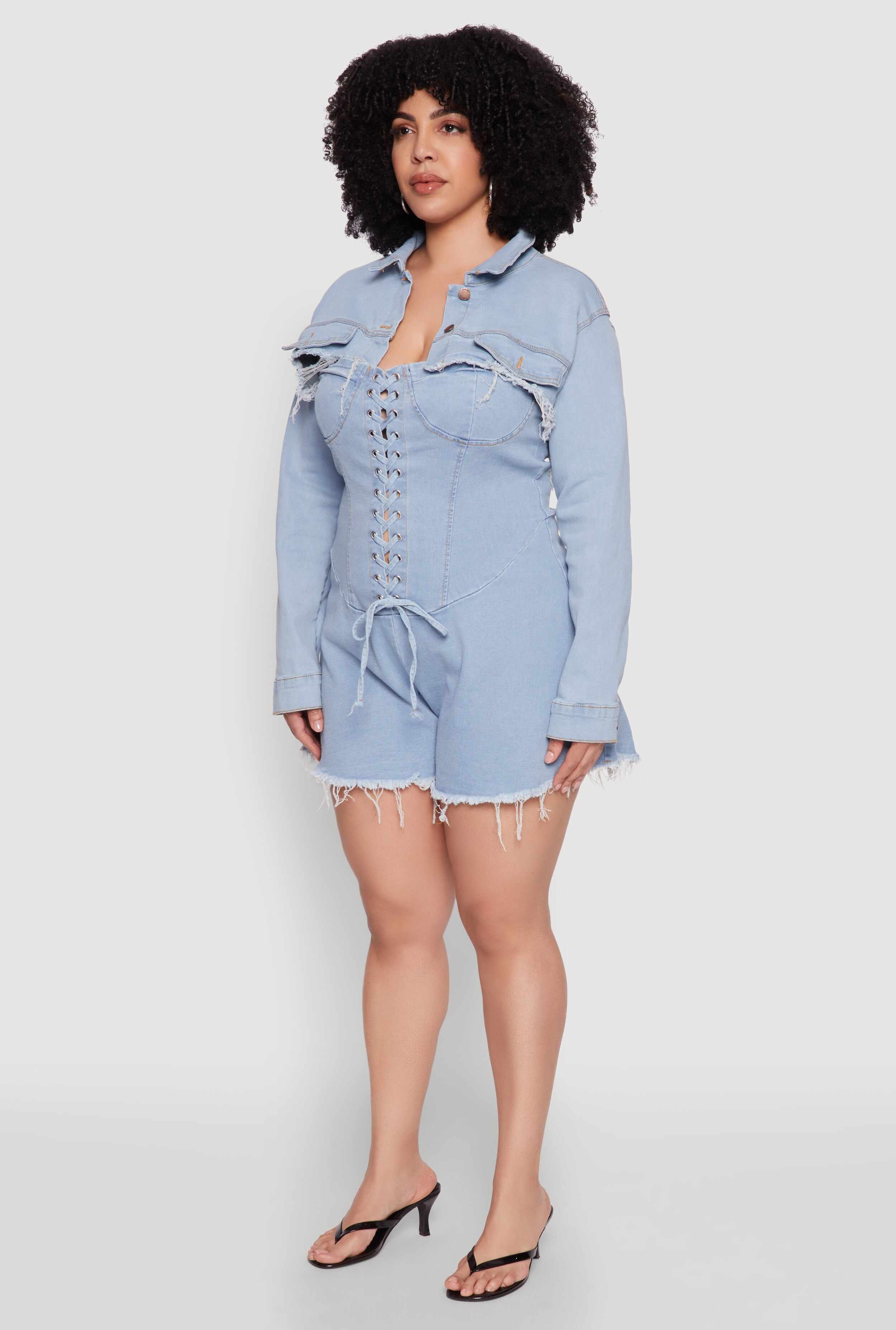 Plus Size Daisy Distressed Bolero Jean Jacket