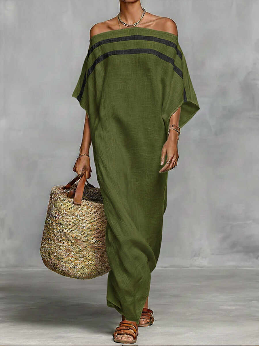 🔥Summer Arrivals🌟Off-the-shoulder, Straight-neck Linen And Cotton Dress