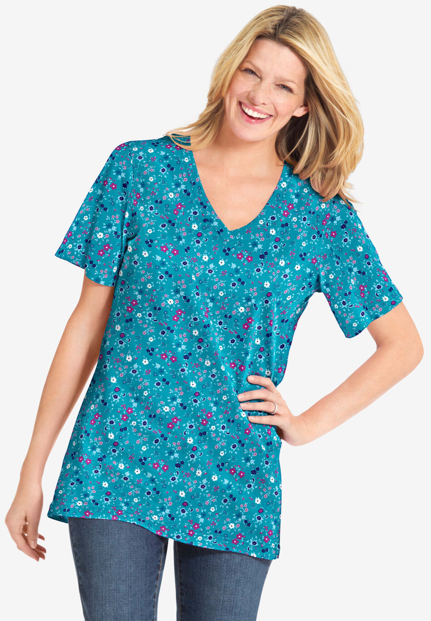 Perfect Printed Short-Sleeve V-Neck Tee