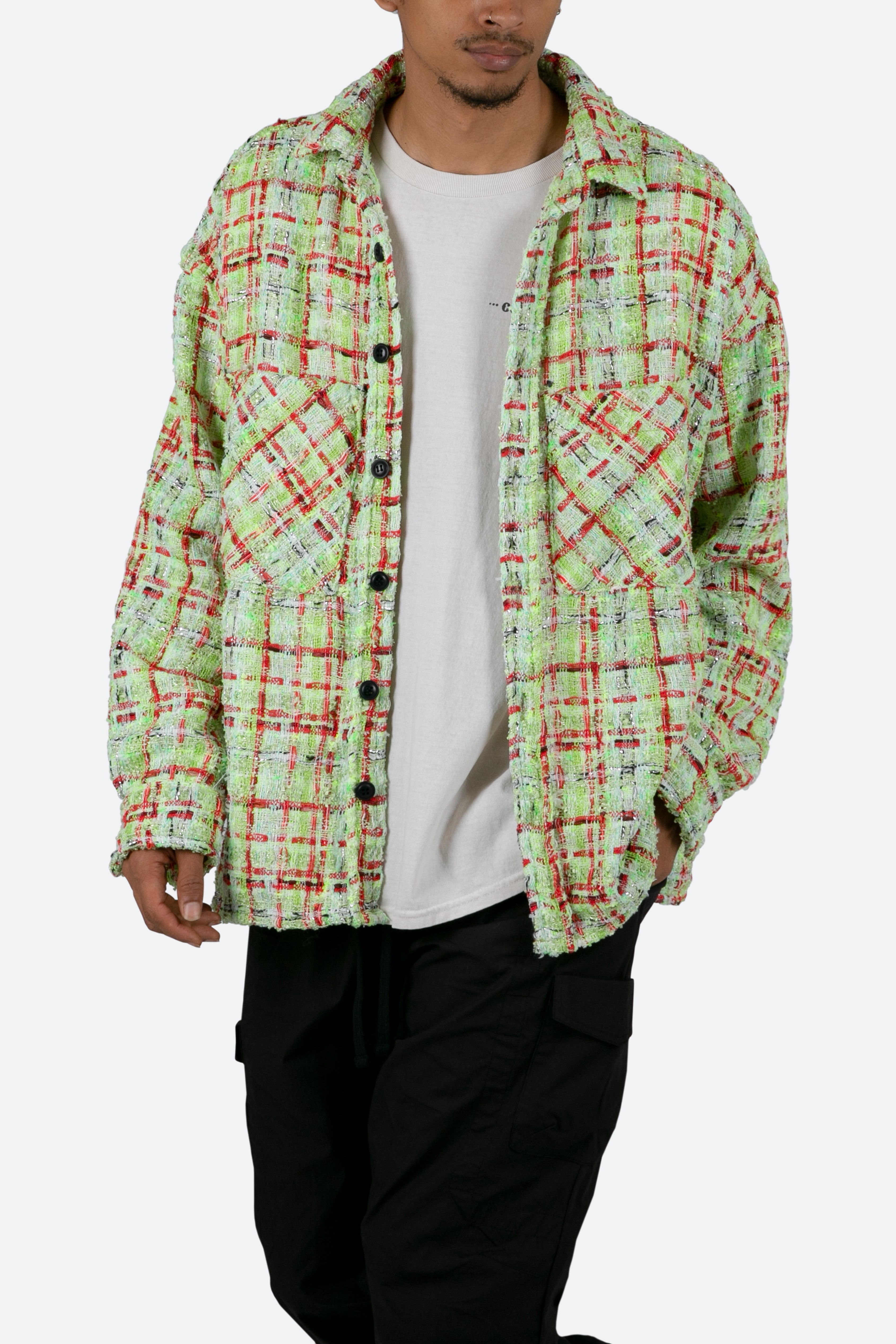 Loose Woven Flannel Shirt - Green