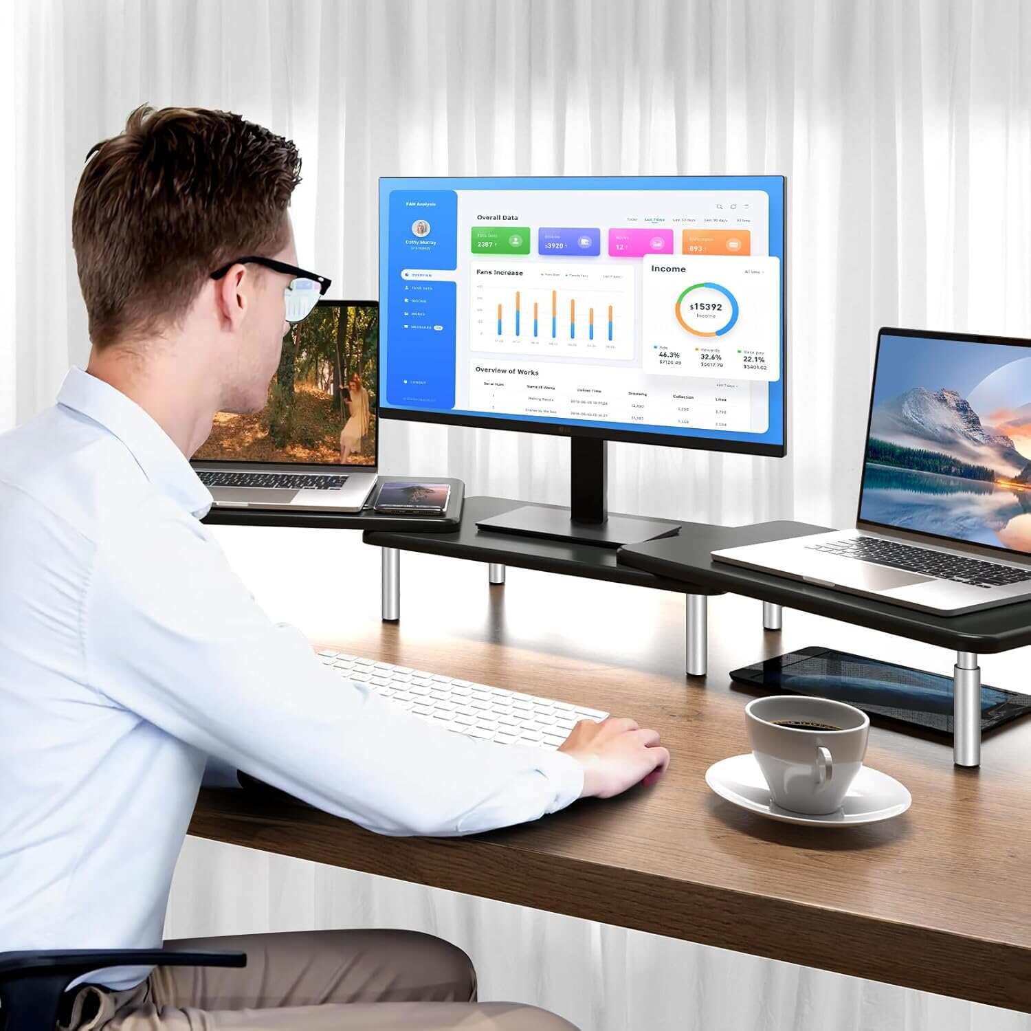 Computer Monitor Stand Riser,Monitor Riser for Laptop, Printer, Notebook and All Flat Screen TV Display with Vented Platform,3 Height Adjustable Laptop Riser,1 Pack,Black(MST003)