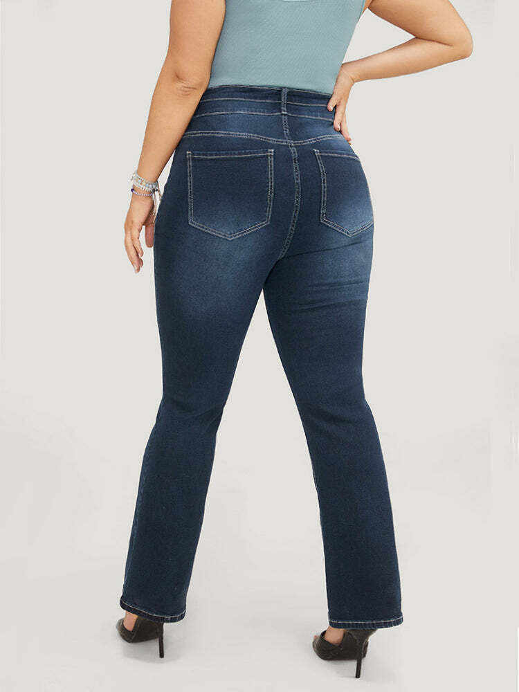 Very Stretchy High Rise Dark Wash Contrast Stitching  Jeans