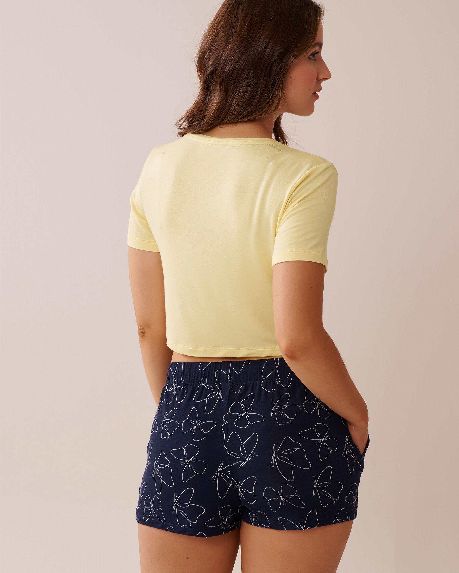 Butterfly Print Soft Jersey Crop T-shirt