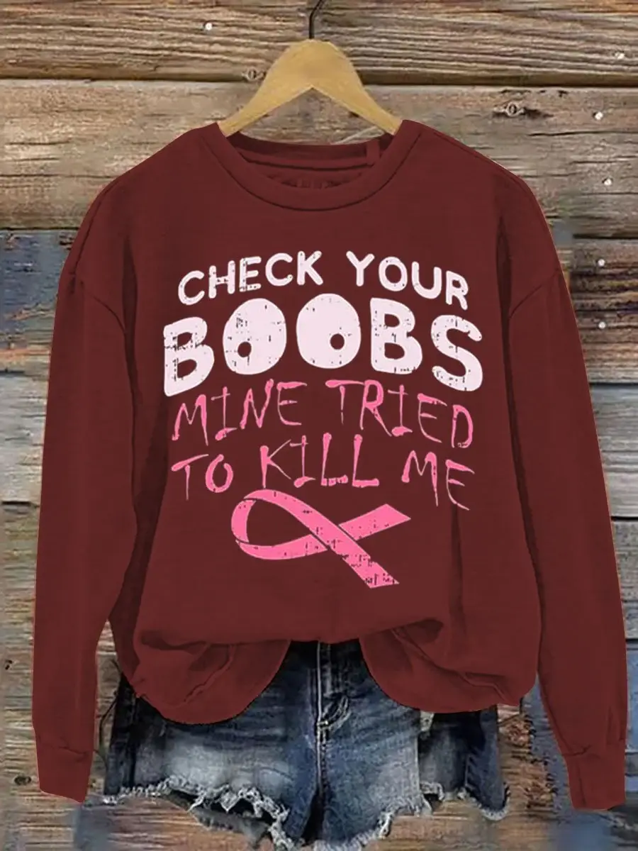 Check Your Boobs Breast Cancer Awareness Art Pattern Print Casual Sweatshirt
