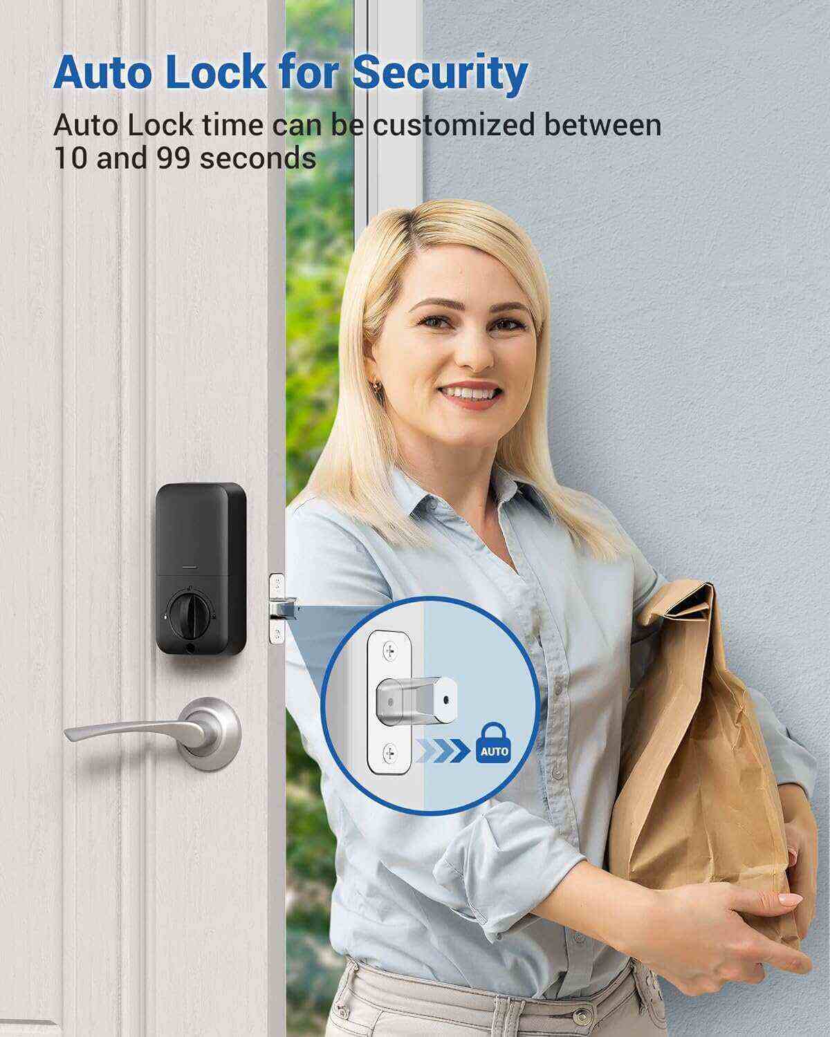 Veise Keyless Entry Door Lock, Electronic Keypad Deadbolt Lock, Auto Lock, 1 Touch Locking & 20 User Codes, Anti-Peeking Password, Easy Installation Design - Matte Black
