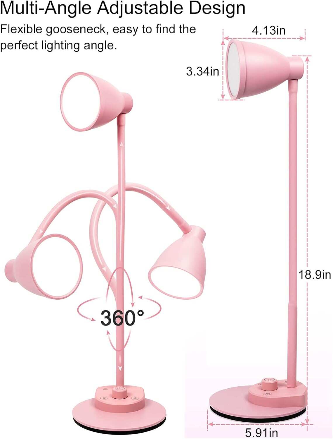 BOHON LED Desk Lamp with USB Charging Port 3 Color Modes Dimmable Reading Light Intelligent Induction Auto Dimming Task Lamp Flexible Gooseneck Table Lamp for Bedside Office, AC Adapter Include