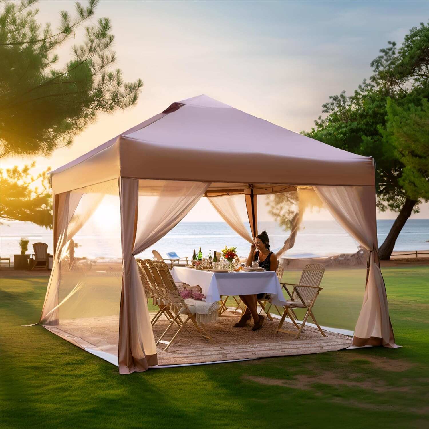 PHI VILLA Outdoor Pop up Canopy 10'x10' Tent Camping Sun Shelter-Series Party Tent, 100 Sq. Ft of Shade (Blue)