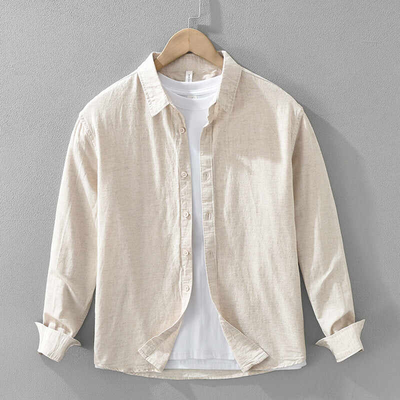 Men's Japanese Cotton Linen Long Sleeve Blouse Fashion All-matching