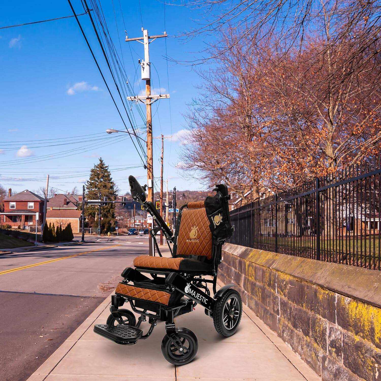 MALISA Electric Wheelchair for Adults, Portable All Terrain Lightweight Wheelchairs, Foldable Motorized Power Wheel Chair, Leather Seat (17.5