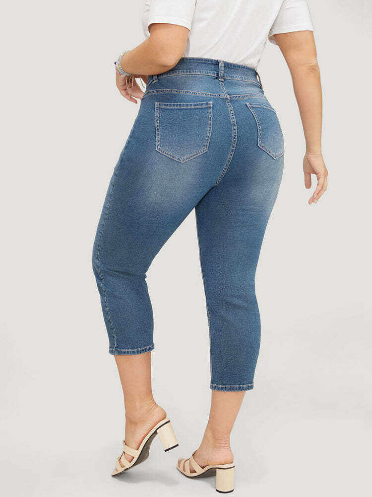 Skinny Very Stretchy High Rise Medium Wash Cropped Jeans