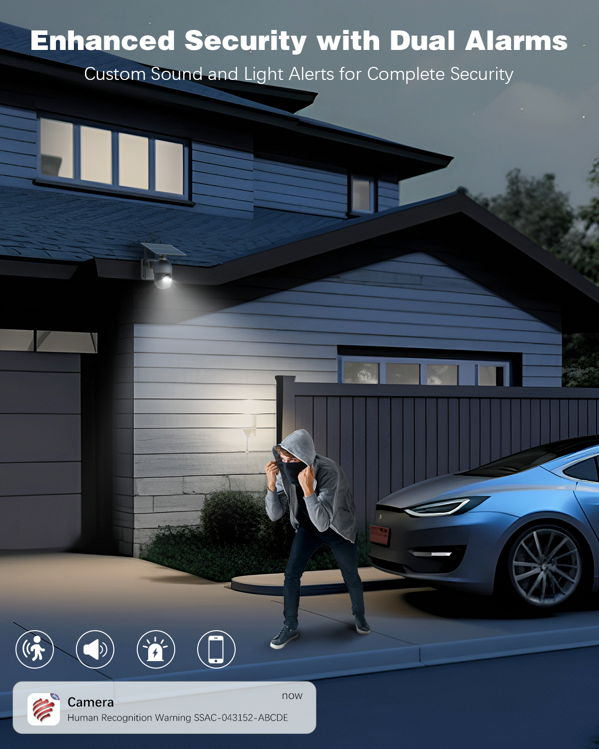 Ctronics 5MP Solar Security Camera Outdoor Wireless, 6W Solar Panel, Sound-Light Alarm, PC/Phone Remote Control, Color Night Vision