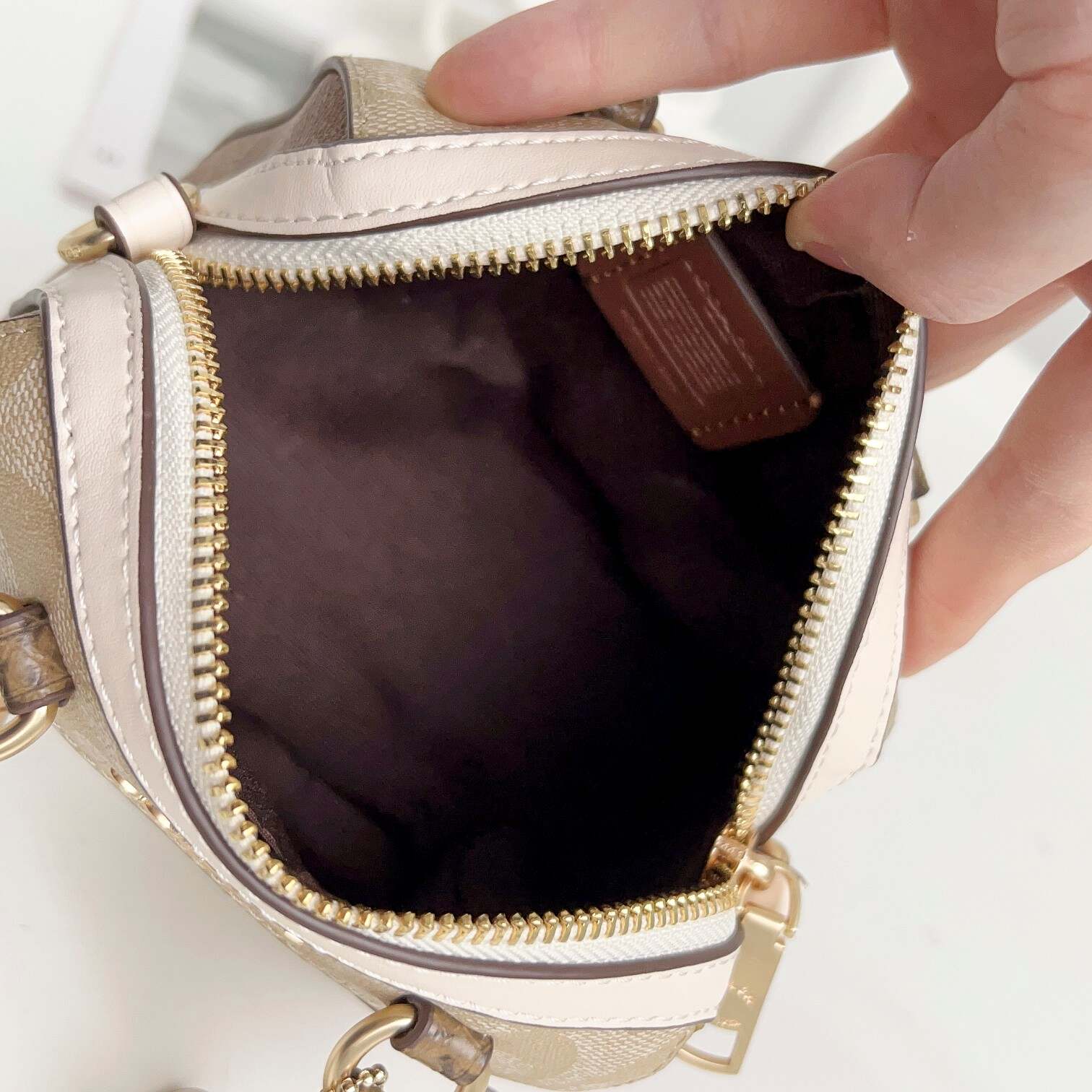 Mini Rowan Boston Bag – Signature Print with Leather Trim | Crossbody Shoulder Handbag with Removable Strap