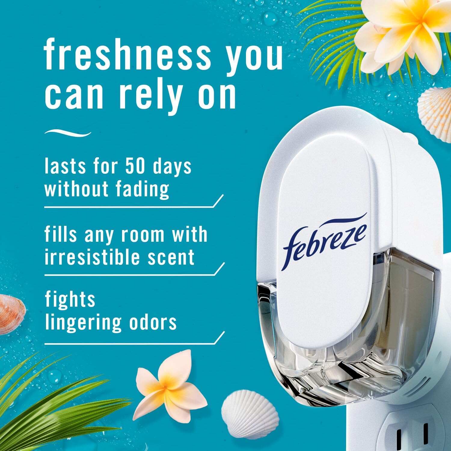 Febreze Odor-Fighting Fade Defy PLUG Air Freshener, Mountain, Ocean, Amber, (3) .87 fl. oz. Oil Refills