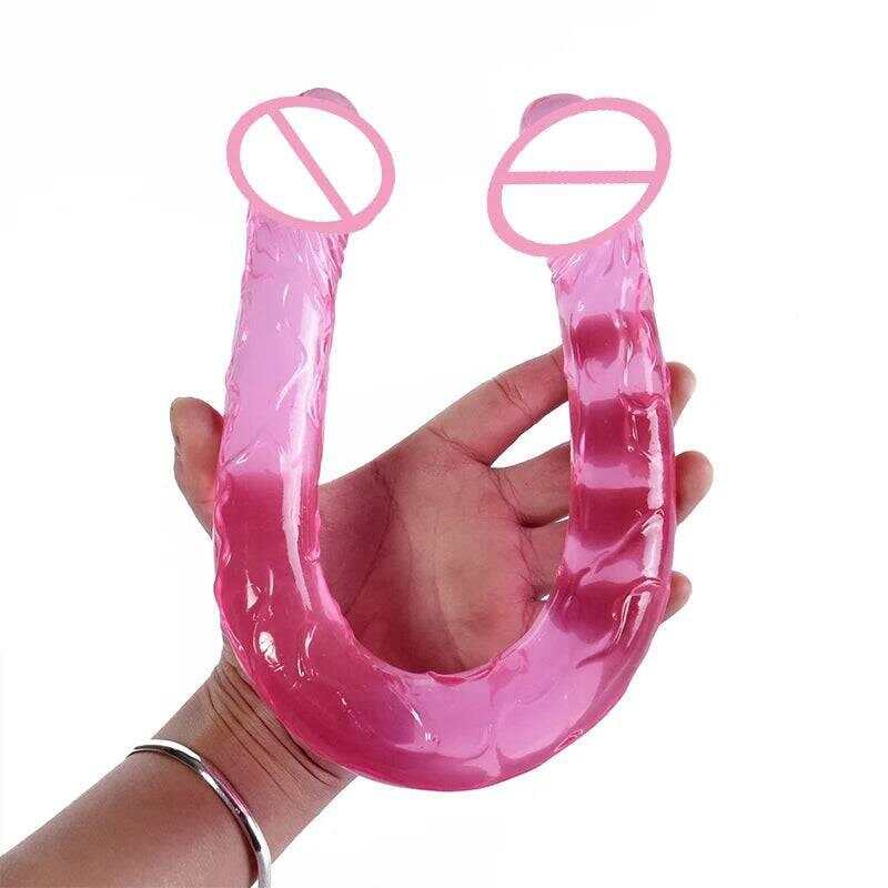 44cm Soft Jelly Dildo Double Long Realistic Cock Lesbian Vaginal Anal Plug Flexible Fake Penis For Women Dildos Sex Toys