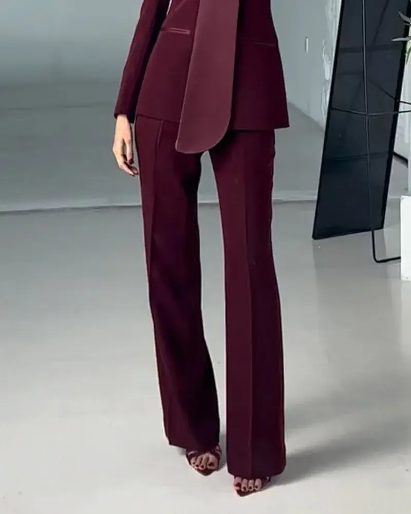 Lapel elegant long-sleeved solid color two-piece suit